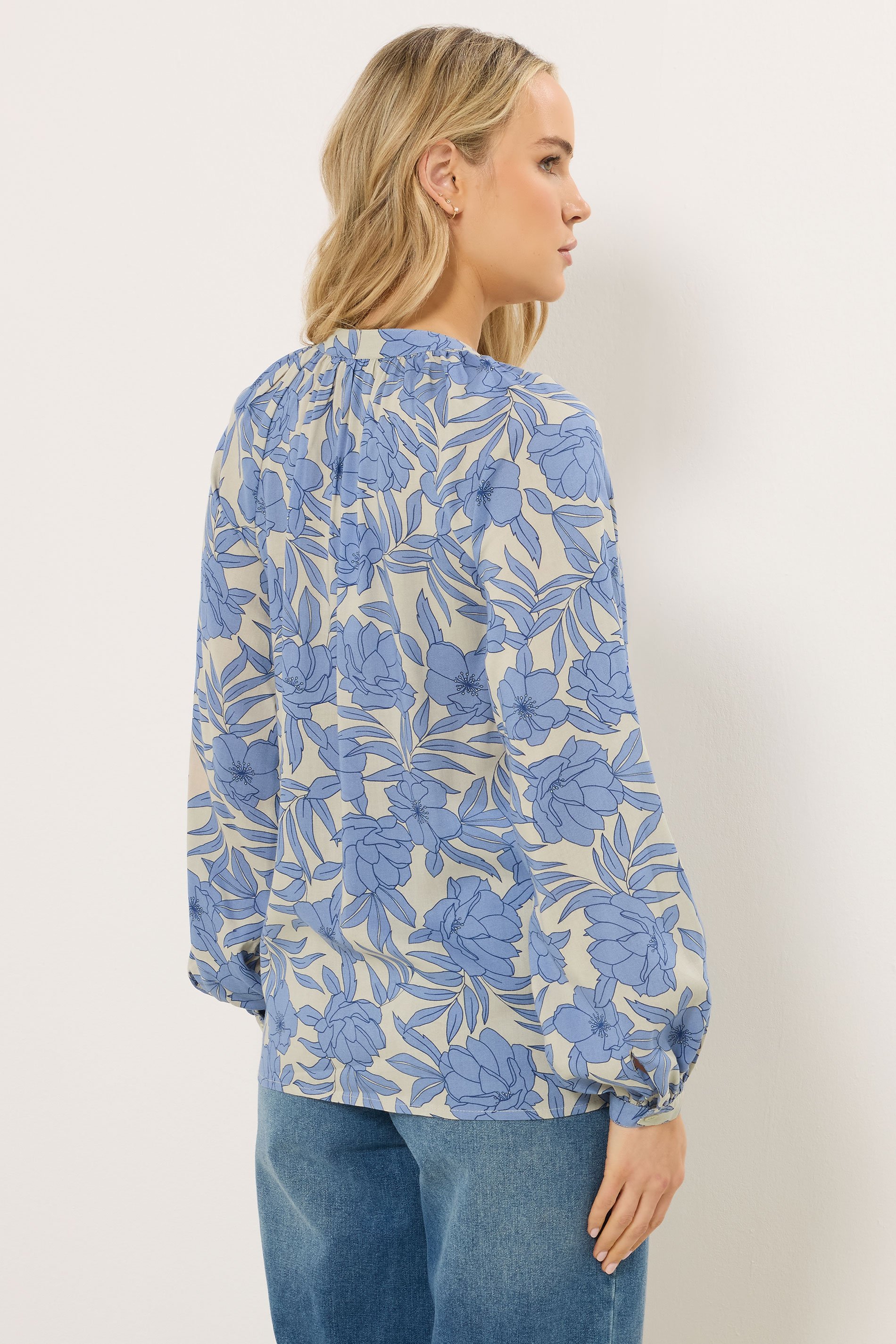 LTS Tall Women's Cream & Blue Placket Raglan Blouse | Long Tall Sally 5