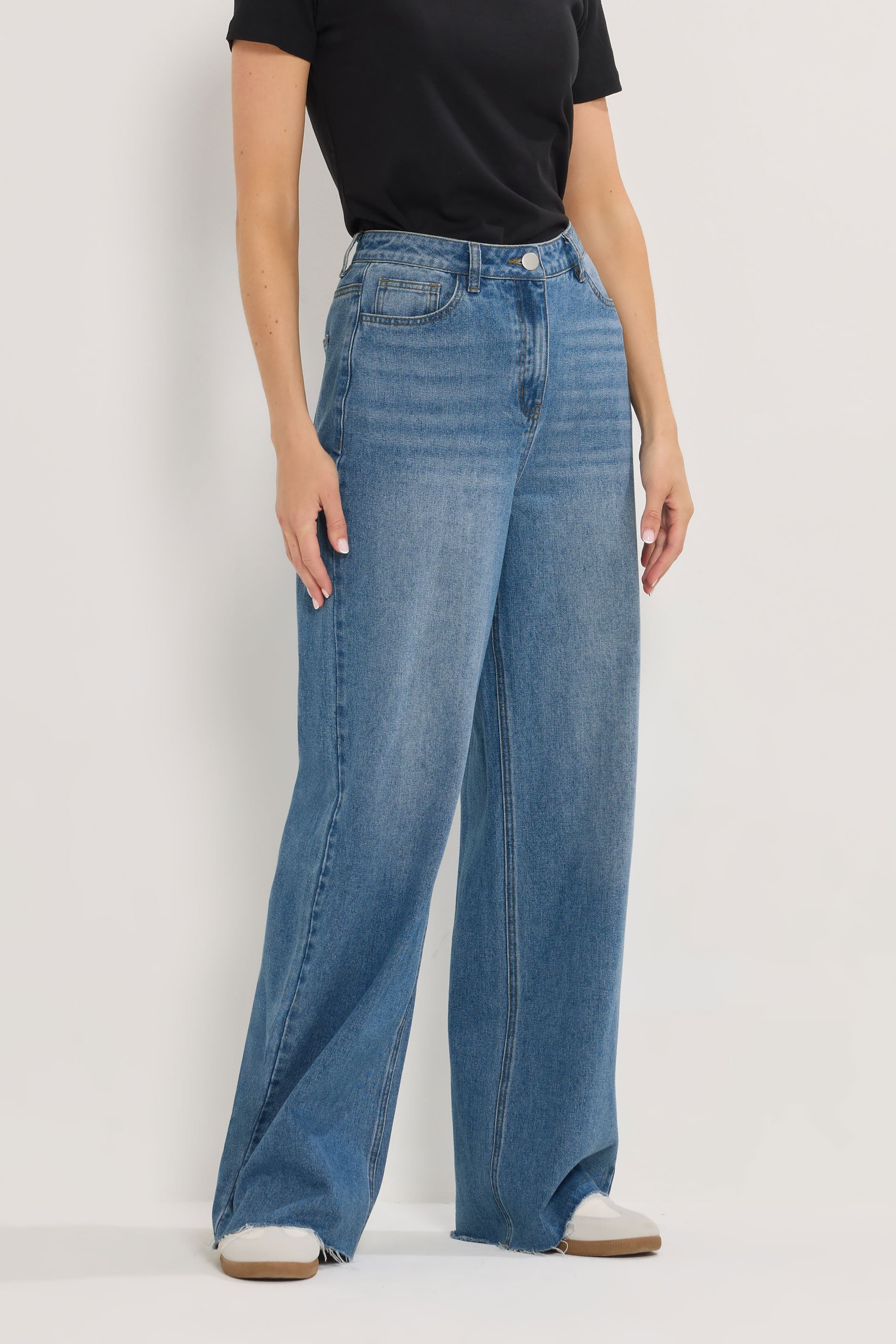 LTS Tall Women's Blue Raw Hem Wide Leg Jeans | Long Tall Sally 4