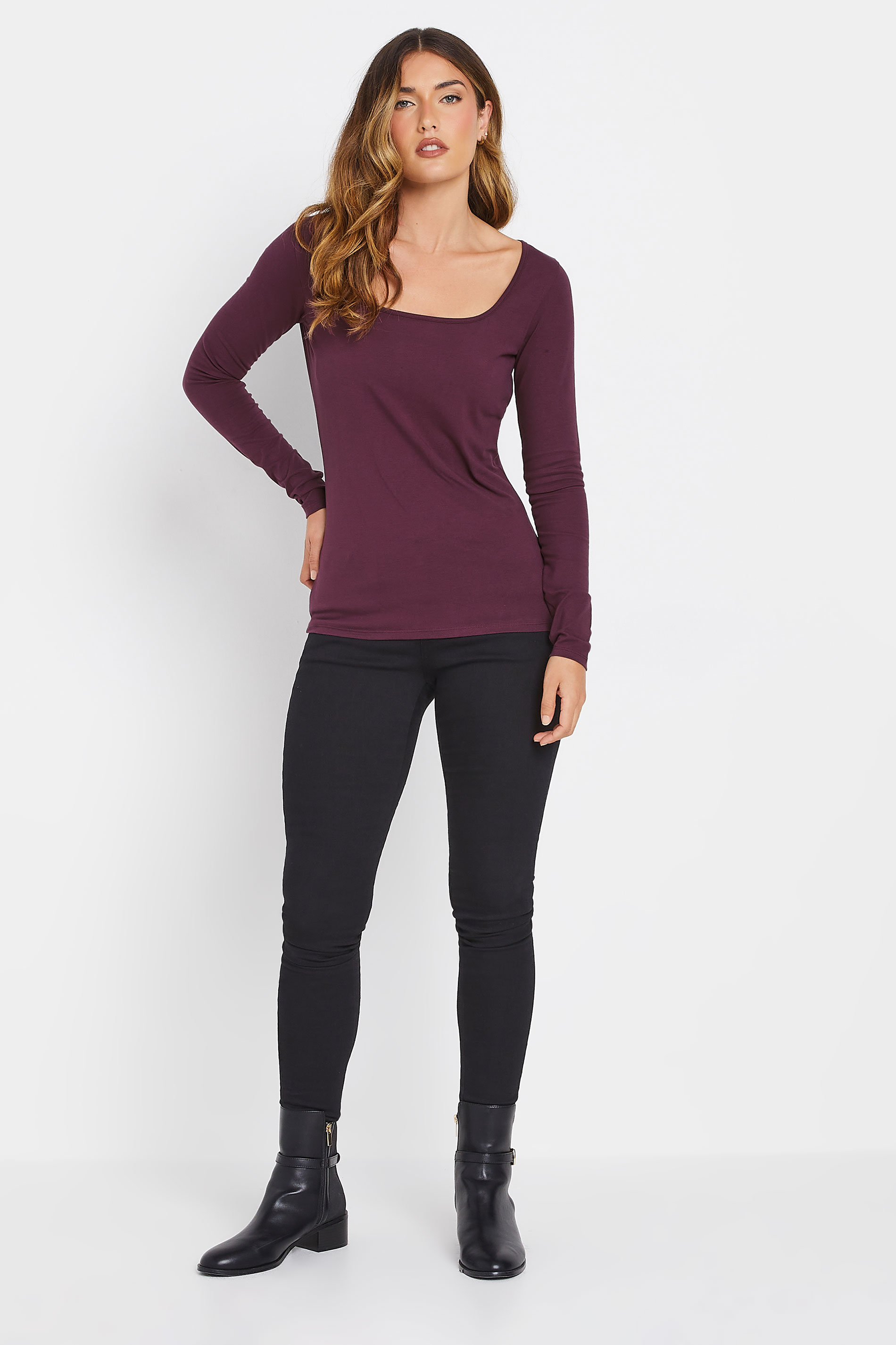 LTS Tall 2 PACK Black & Burgundy Red Square Neck Tops | Long Tall Sally 3