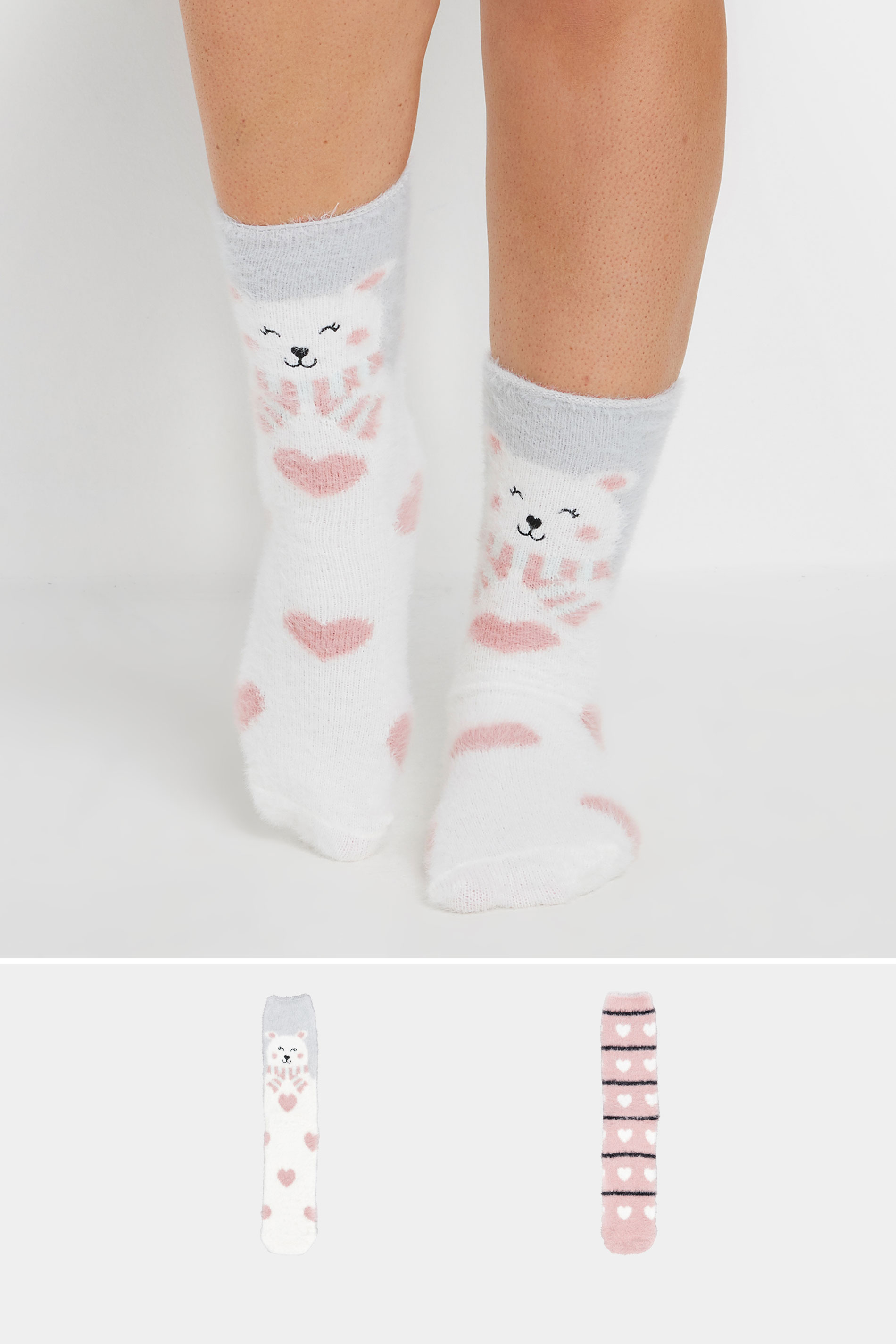 YOURS 2 PACK Plus Size Pink Polar Bear Ankle Socks | Yours Clothing 1