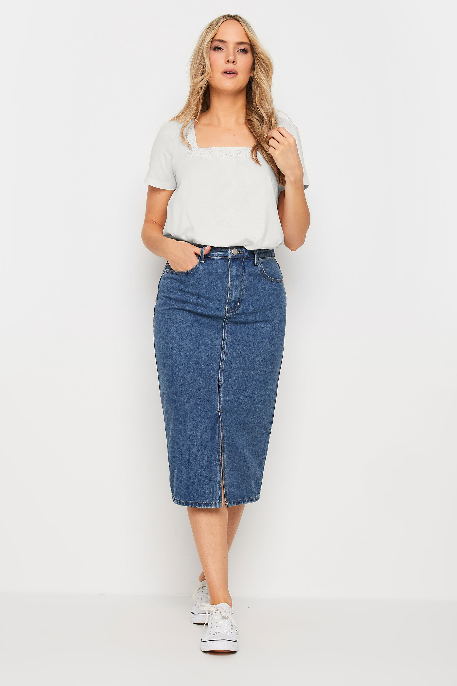 LTS Tall Women's Ivory White Crochet Trim T-Shirt | Long Tall Sally 3