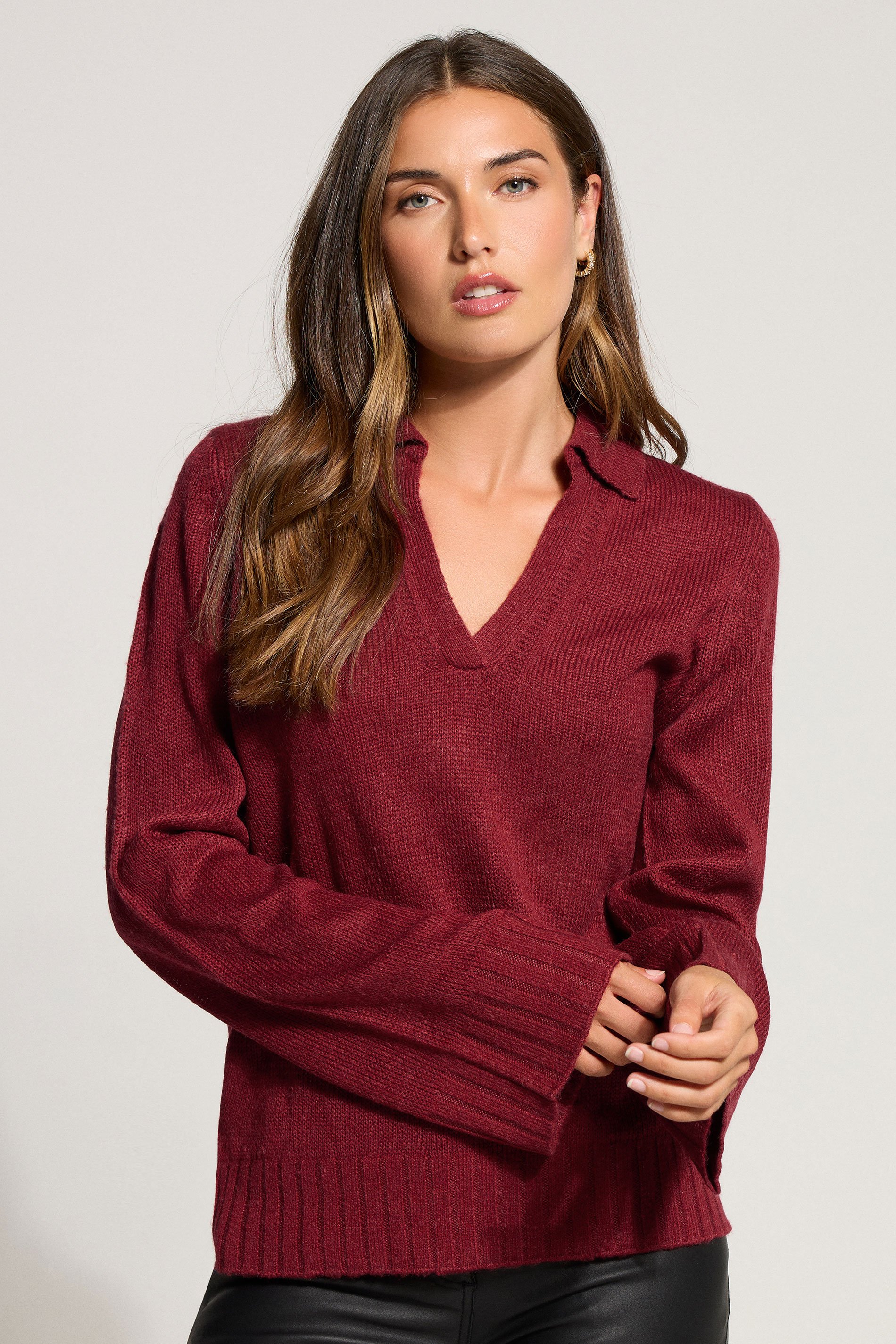 LTS Tall Red Knitted Collared Jumper | Long Tall Sally 1