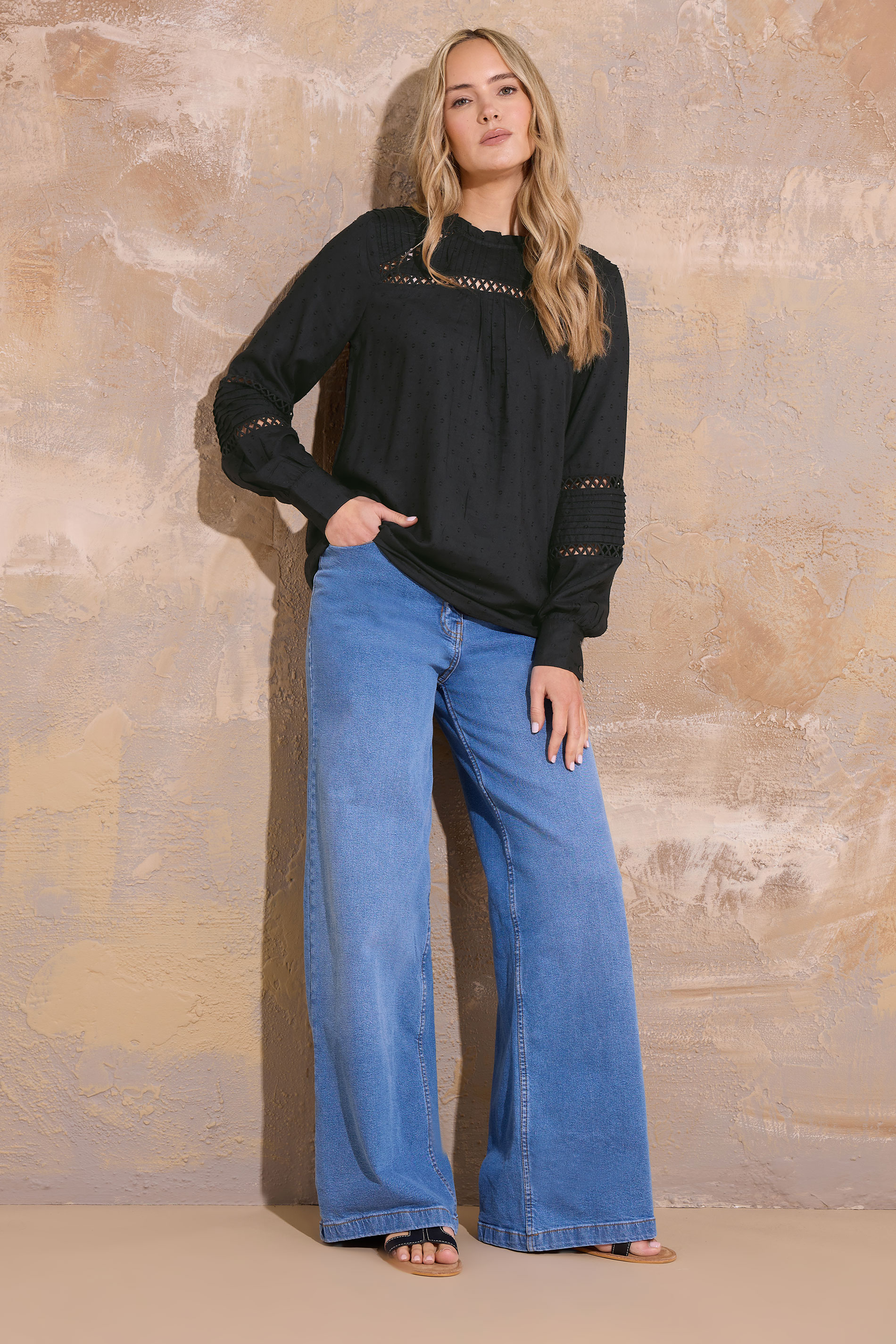 LTS Tall Black Ladder Trim Shirt | Long Tall Sally 2