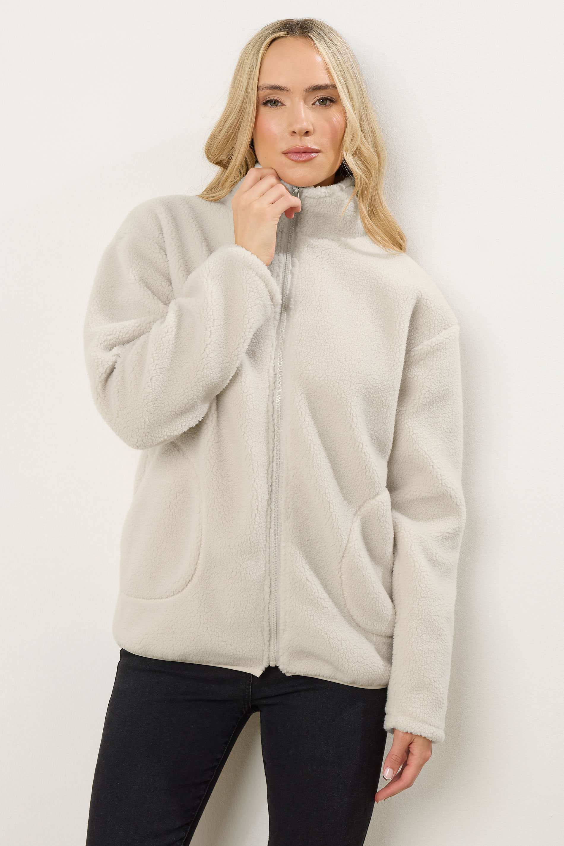 LTS Tall Ivory White Zip Fleece Jacket | Long Tall Sally 2