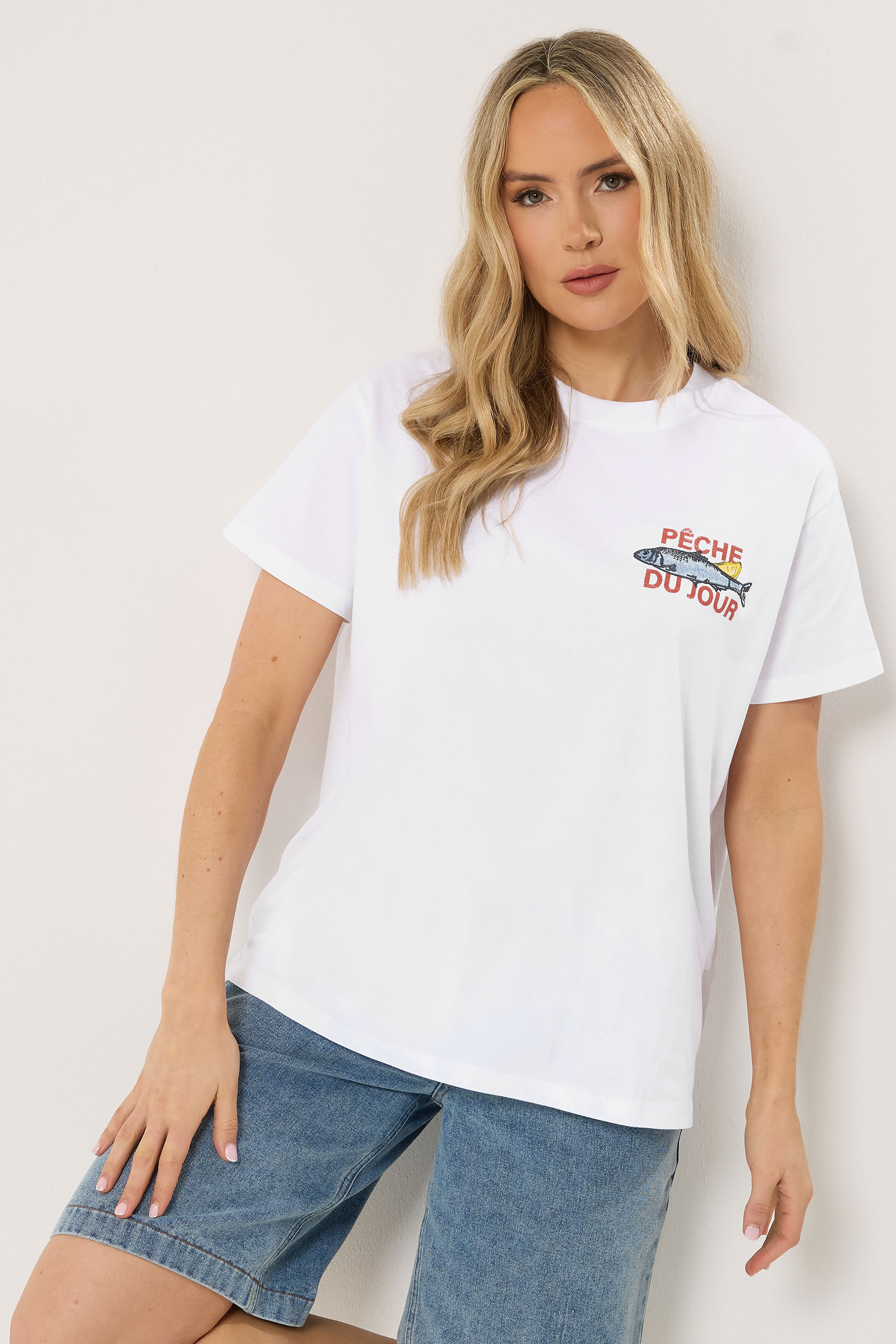 Lts Women's White Tall Sardine Graphic Cotton Oversized Tshirt Size 18