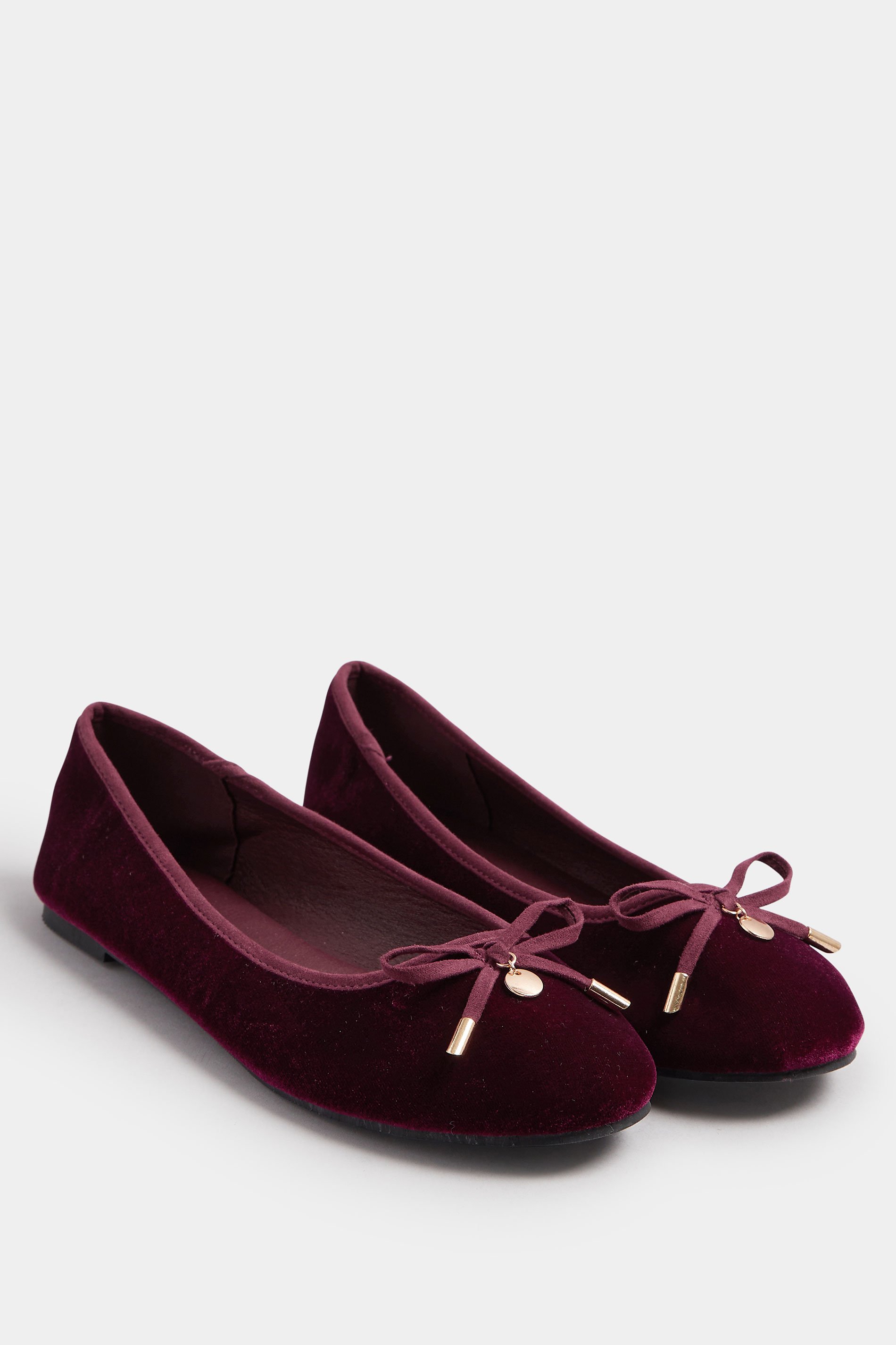 LTS Burgundy Red Velvet Bow Ballerina Pumps In Standard Fit | Long Tall Sally 2
