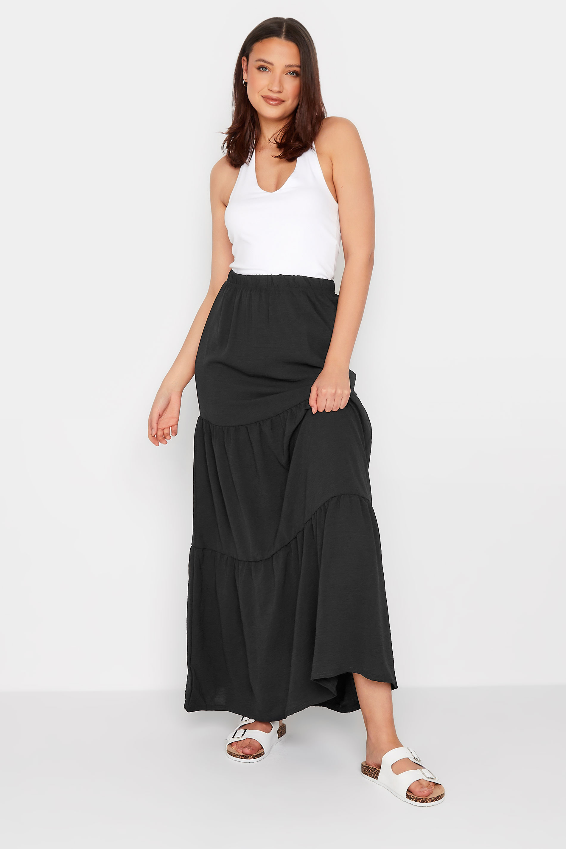 LTS Tall Women's Black Tiered Crepe Maxi Skirt | Long Tall Sally 2