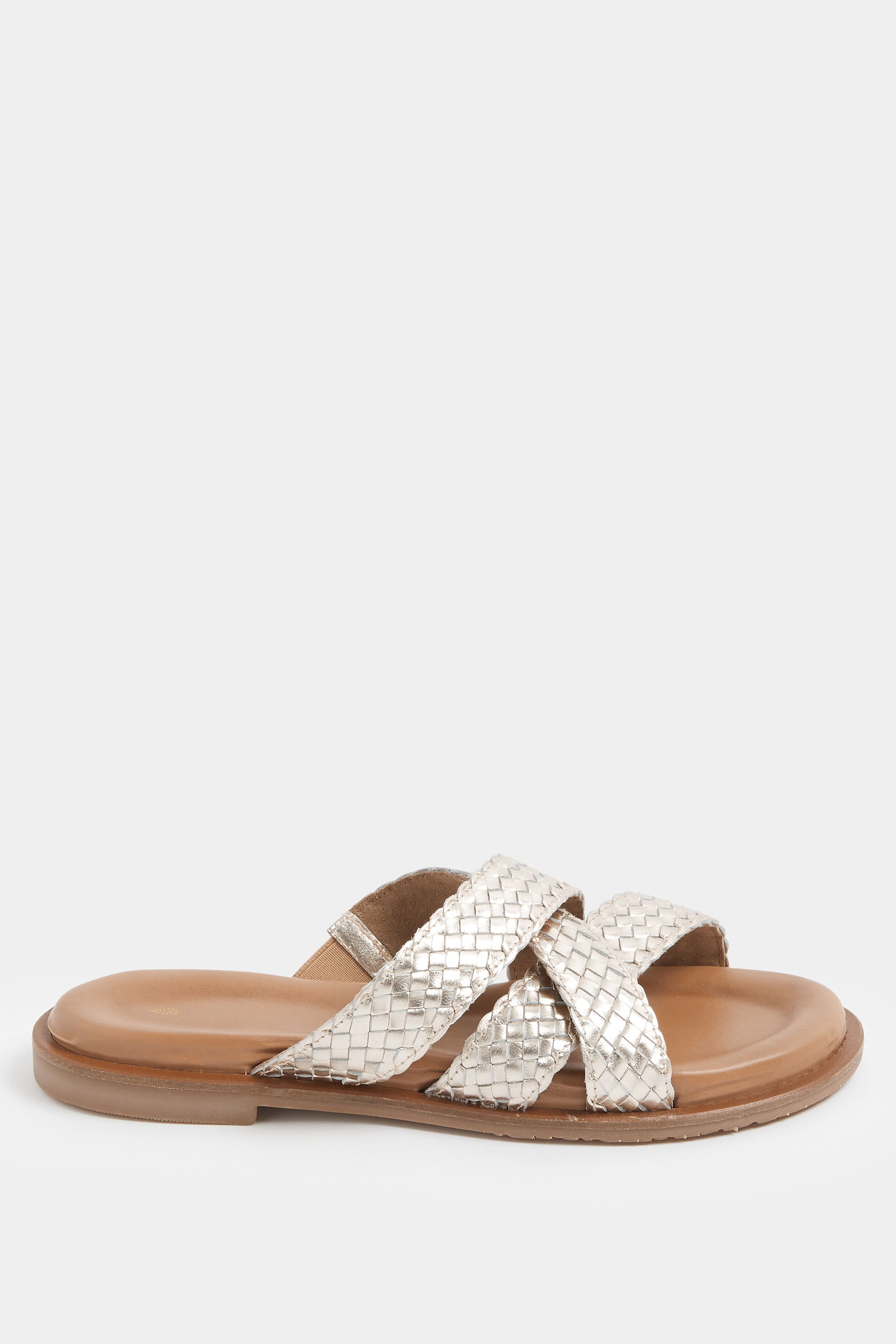 Gold Woven Cross Strap Footbed Sandals In Wide E Fit | Yours Clothing 2