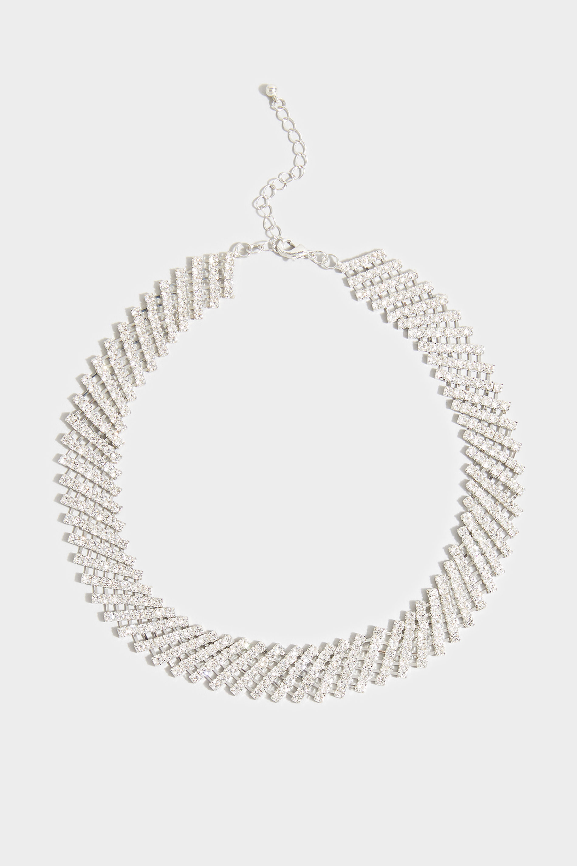 Silver Diamante Choker Necklace | Yours Clothing 2