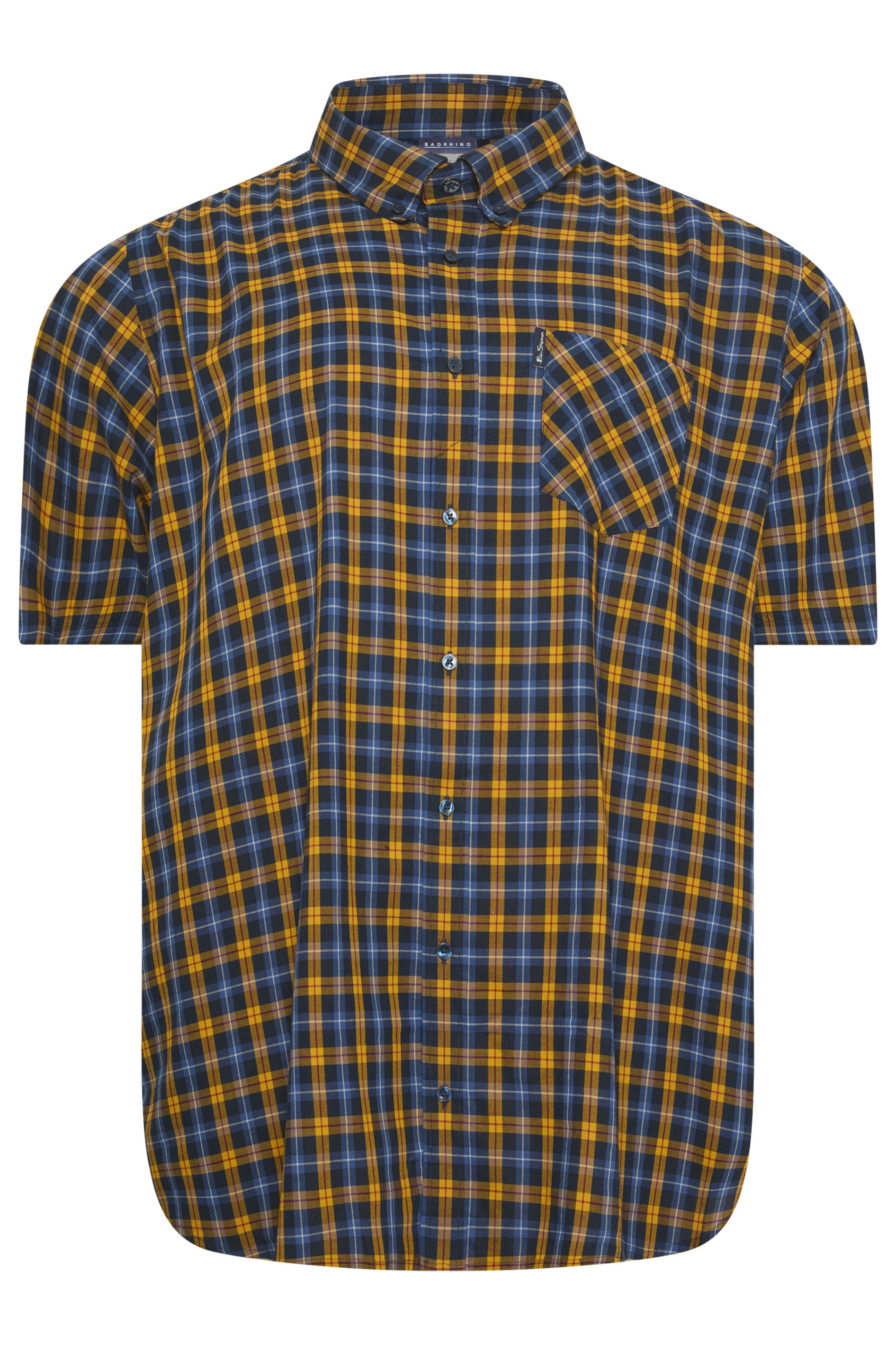 BEN SHERMAN Big & Tall Gold Yellow Check Print Shirt | BadRhino 2