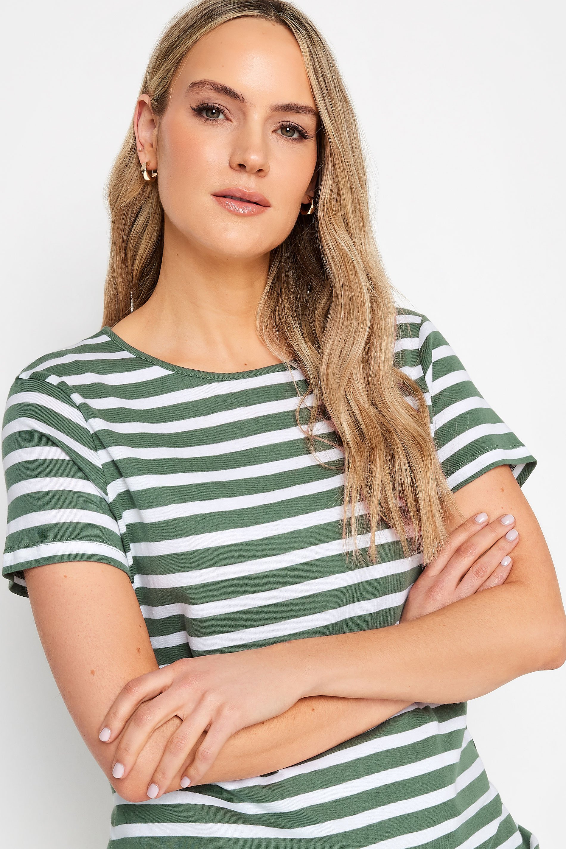 LTS Tall Womens 3 PACK Cream & Khaki Green Stripe Short Sleeve T-Shirts | Long Tall Sally 7