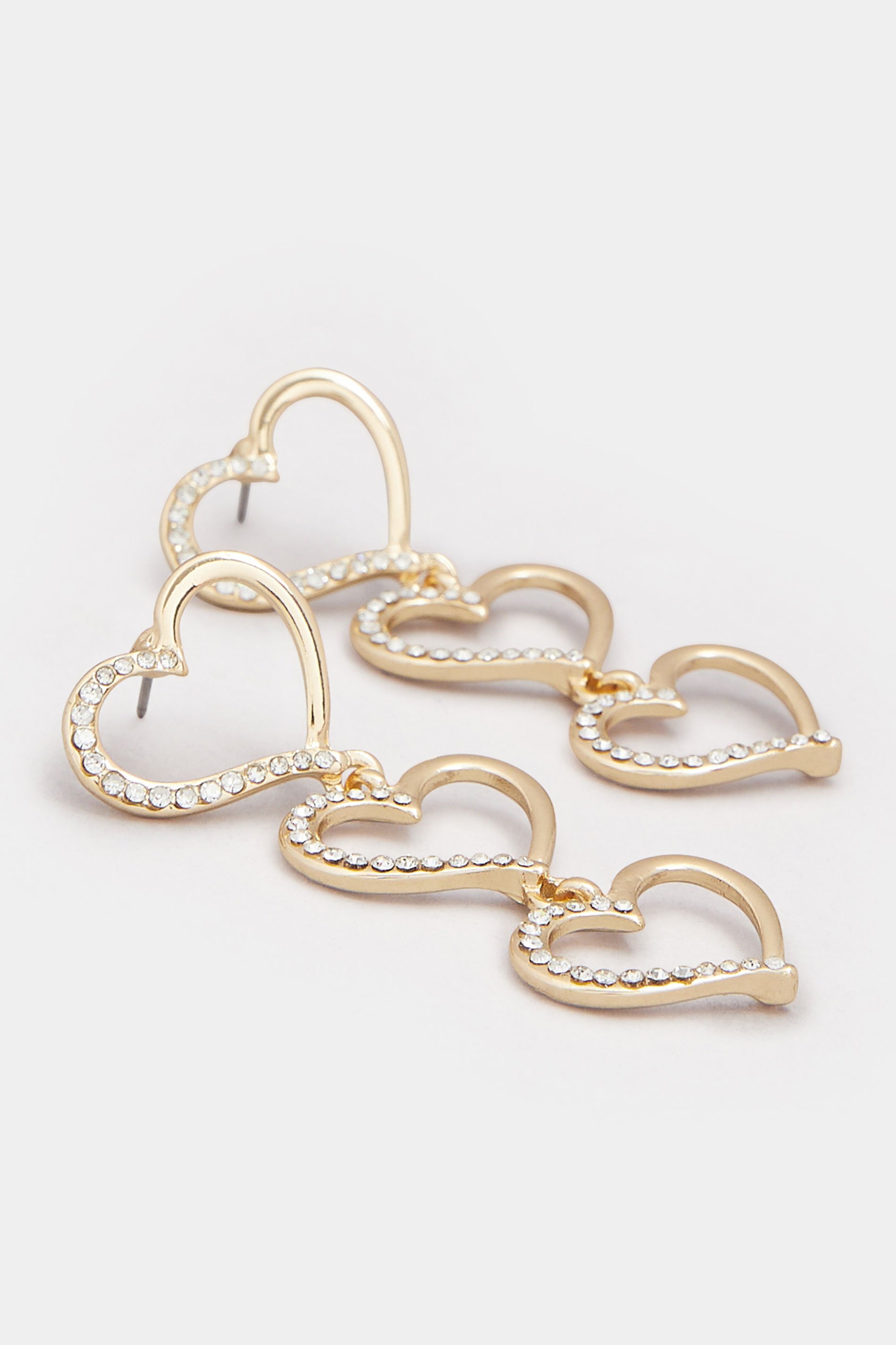 Gold Tone Diamante Heart Drop Earrings | Yours Clothing 3