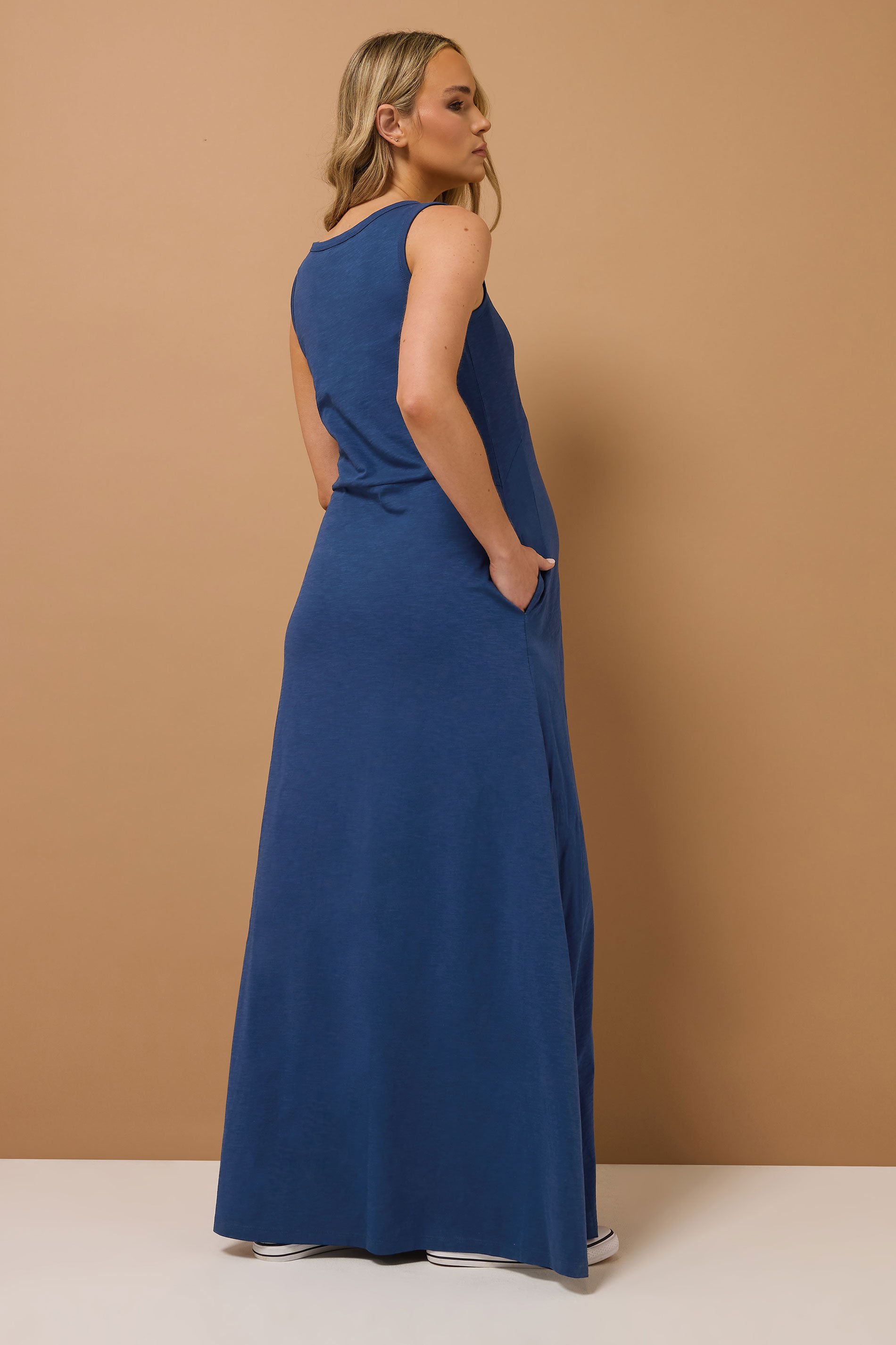 LTS Tall Premium Maternity Navy Blue Cotton Vest Maxi Dress | Long Tall Sally 4