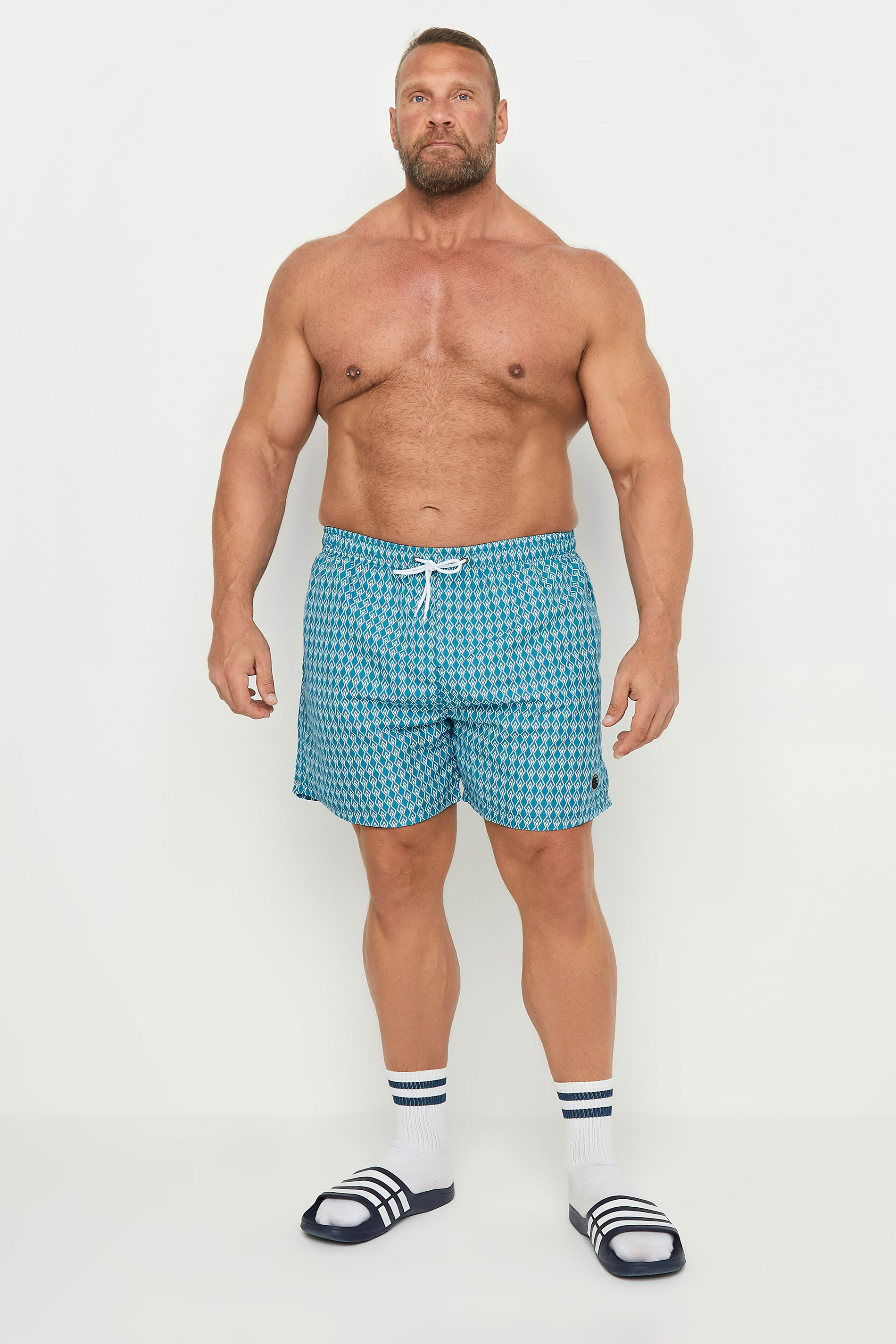ESPIONAGE Big & Tall Light Blue Geometric Print Swim Shorts | BadRhino 1