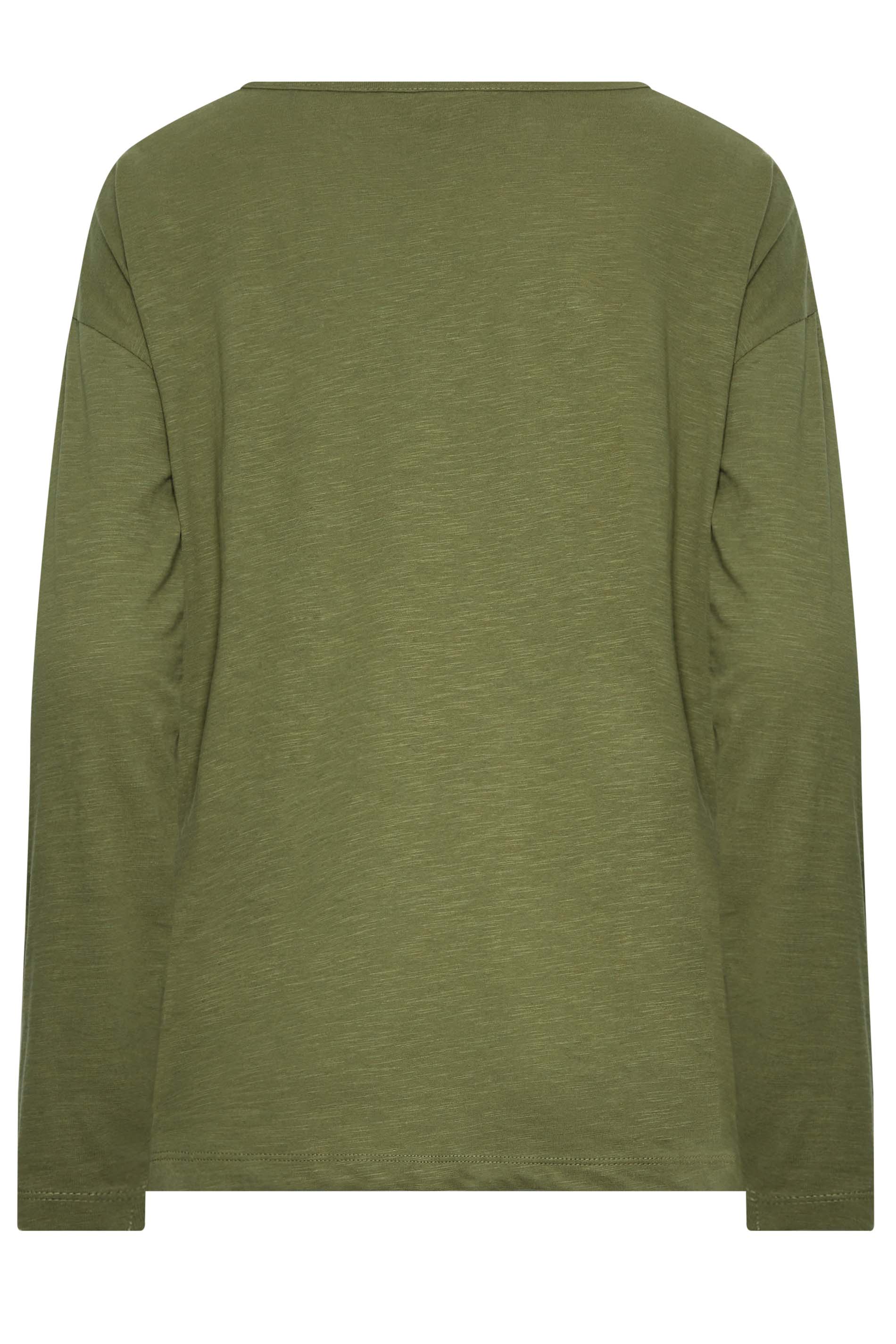 LTS Tall Khaki Green V-Neck Long Sleeve Cotton T-Shirt | Long Tall Sally 8