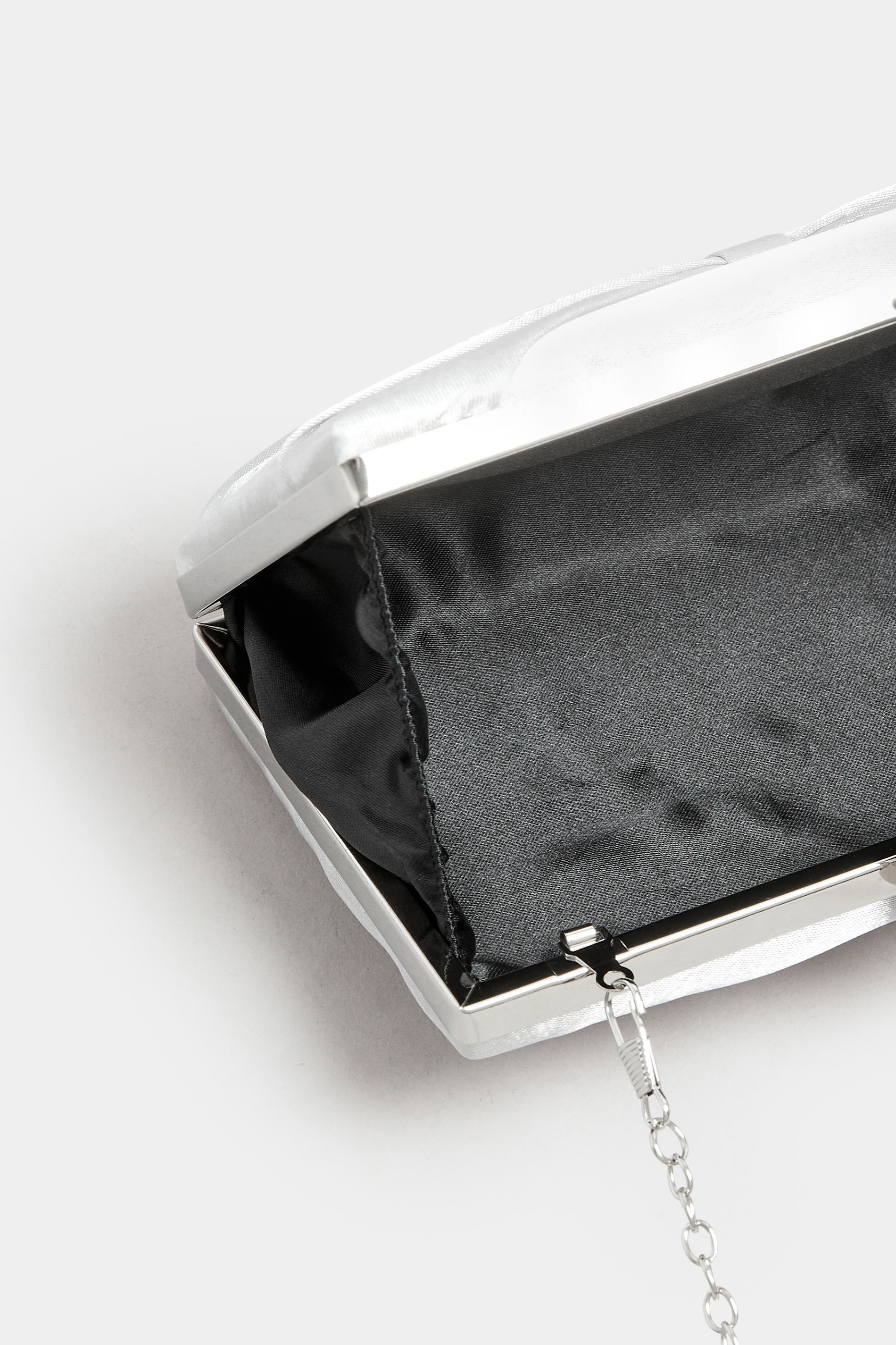 Silver Satin Bow Detail Clutch Bag | Yours Clothing 7