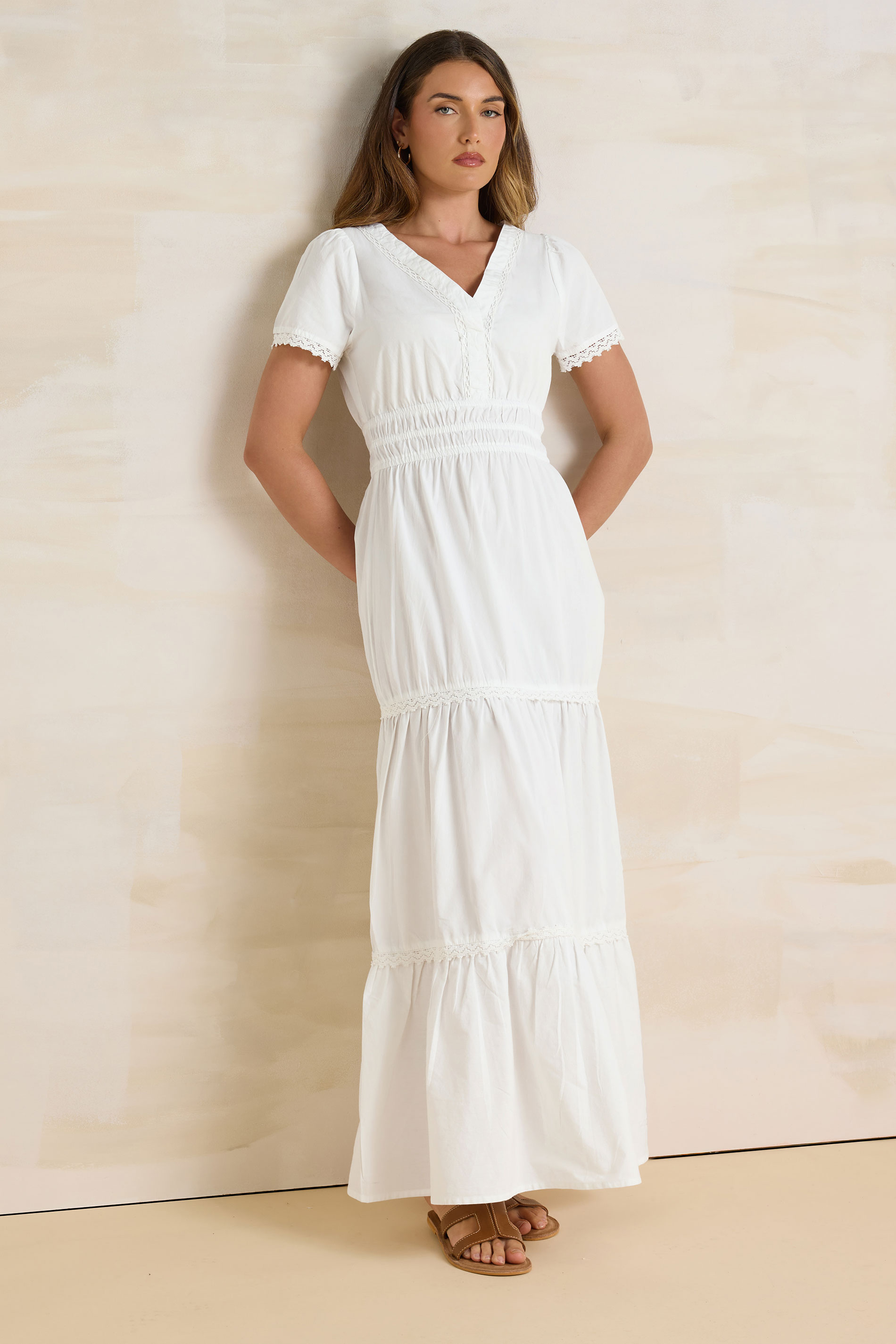 LTS Tall White Lace Insert Tiered Maxi Dress | Long Tall Sally 3