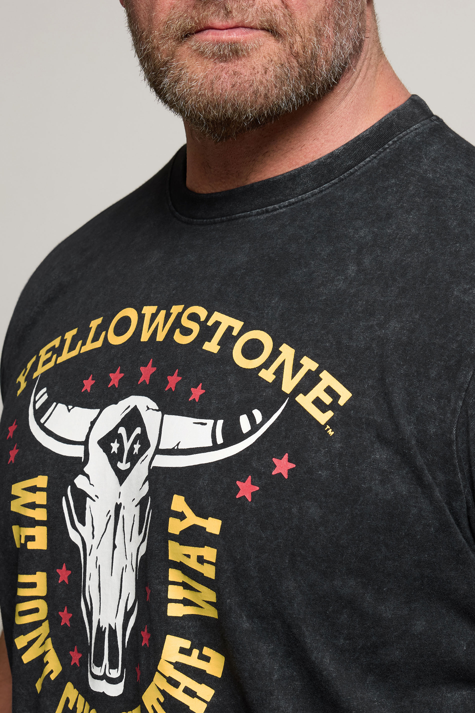 BadRhino Big & Tall Black Acid Wash Printed 'Yellowstone' T-Shirt | BadRhino 4