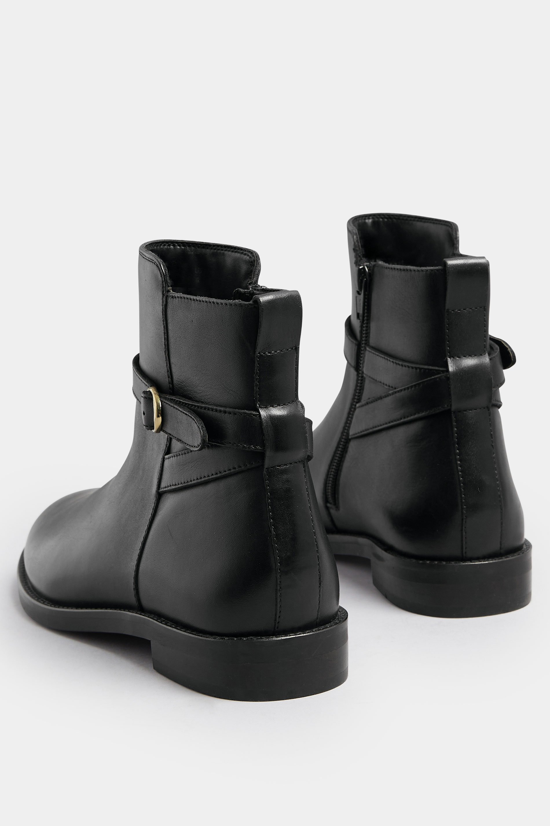LTS Black Leather Buckle Detail Ankle Boots In Standard Fit | Long Tall Sally 5