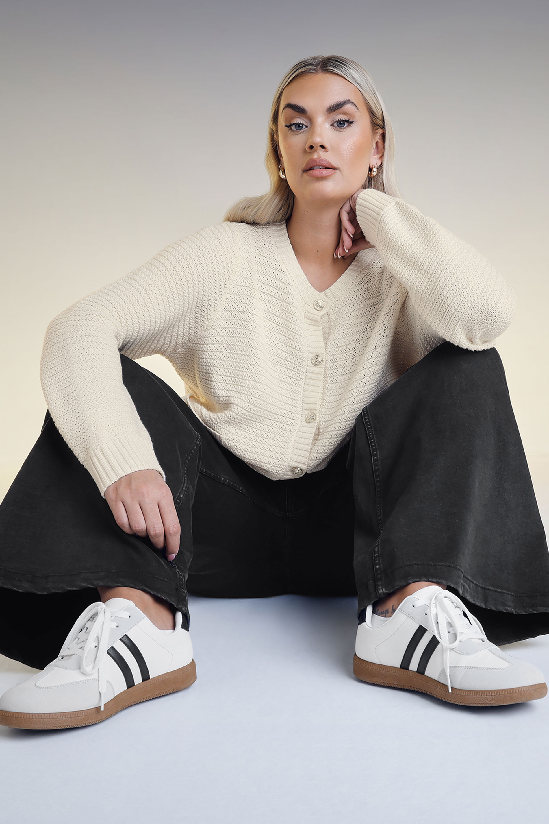 White Retro Stripe Trainers In Extra Wide EEE Fit | Yours Clothing 1