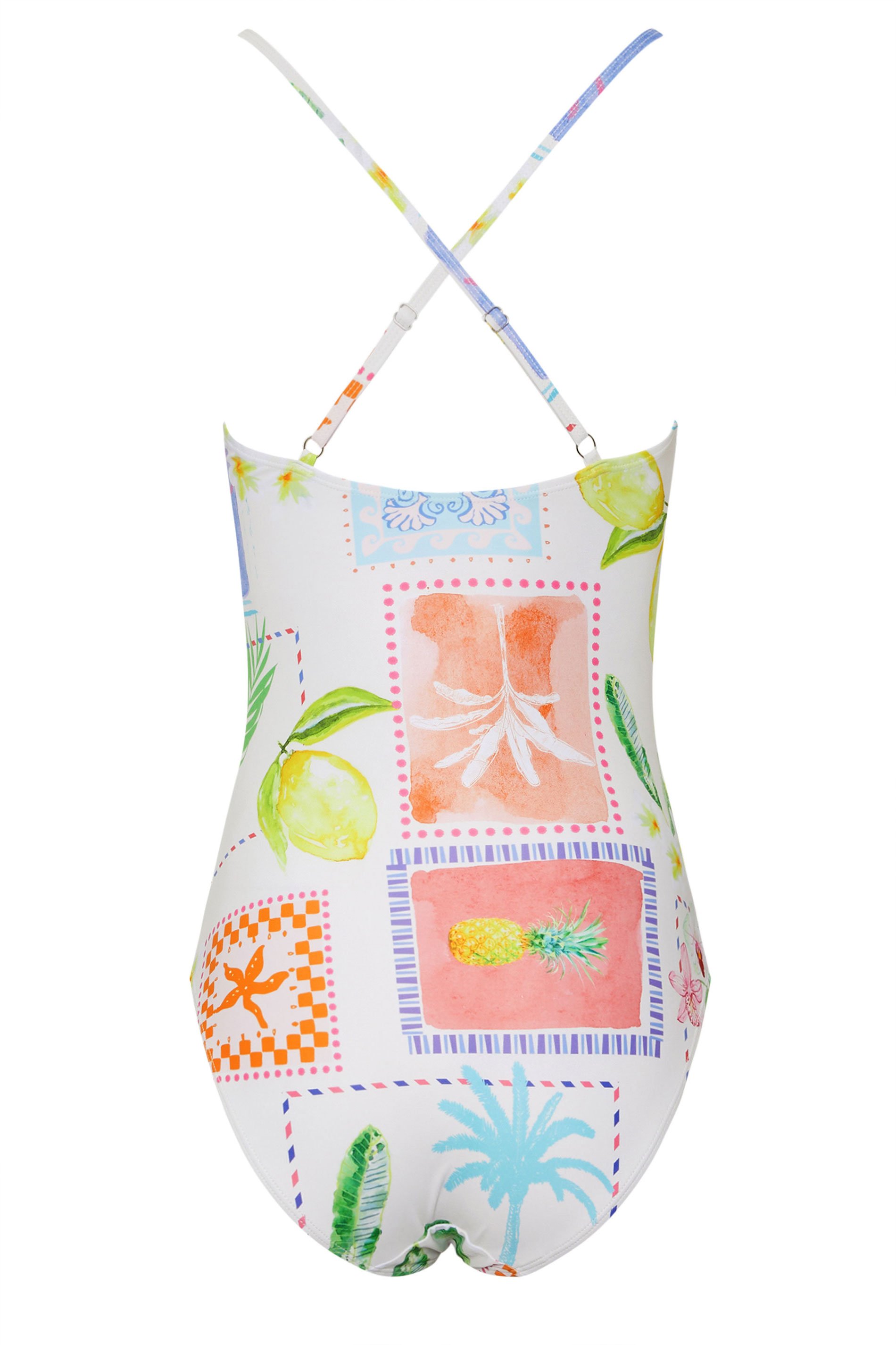 LTS Tall Women's White Graphic Postcard Print Swimsuit | Long Tall Sally 2