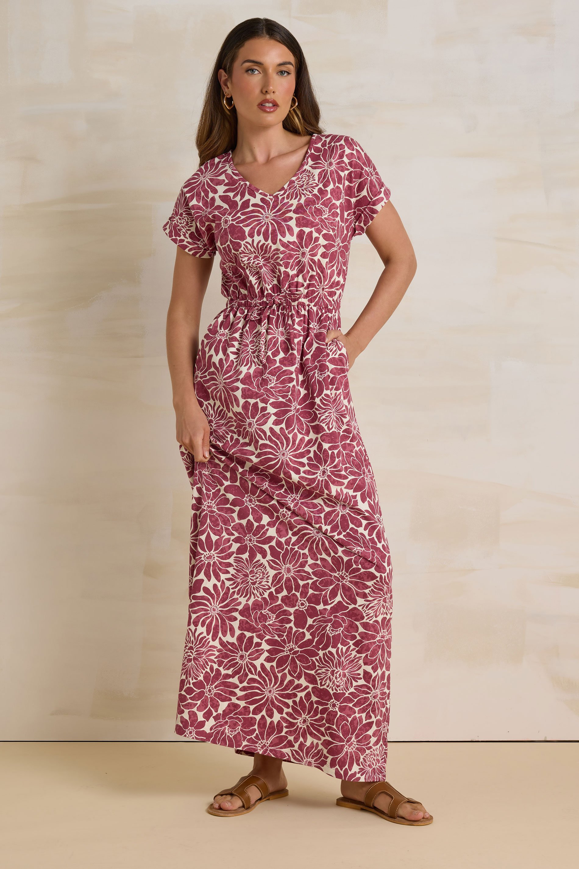 LTS Tall Red Cotton Floral Print Drawstring Maxi Dress | Long Tall Sally 2