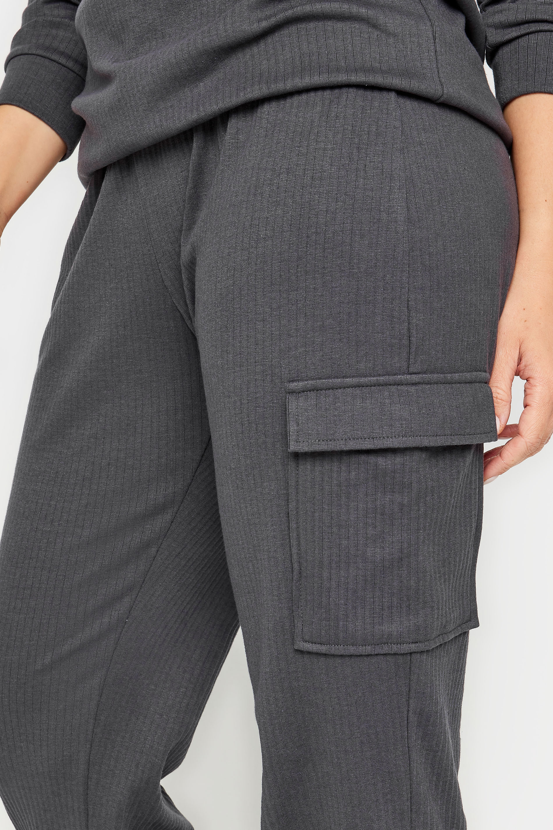 LTS Tall Women's Charcoal Grey Ribbed Cargo Joggers | Long Tall Sally 4