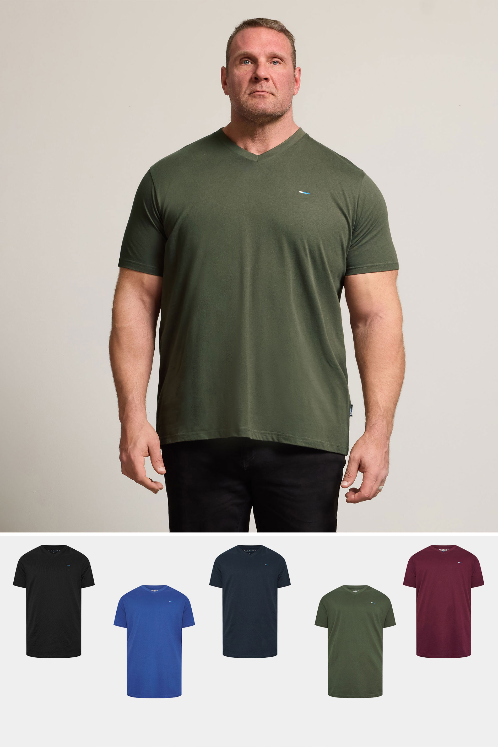 BadRhino Big & Tall Black/Red/Green/Blue/Navy Blue 5 Pack Extra Long V-Neck T-Shirts | BadRhino 1