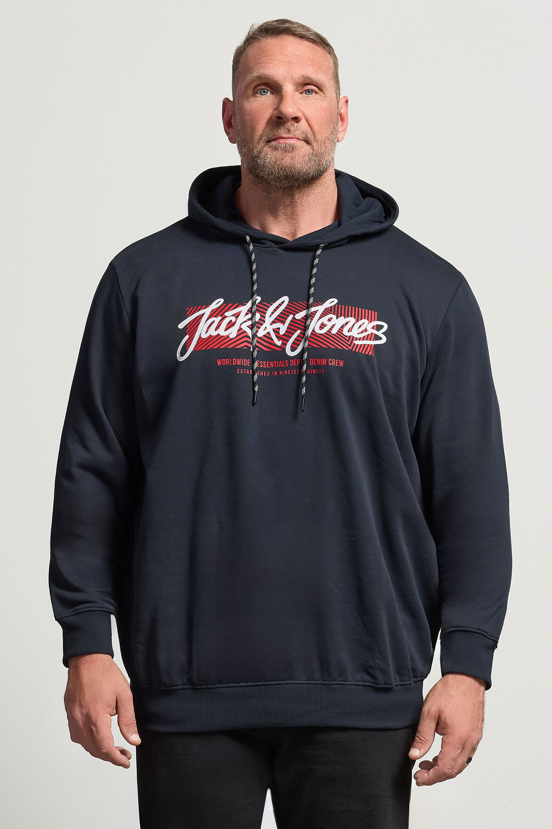 JACK & JONES Big & Tall Navy Blue Hoodie | BadRhino 1