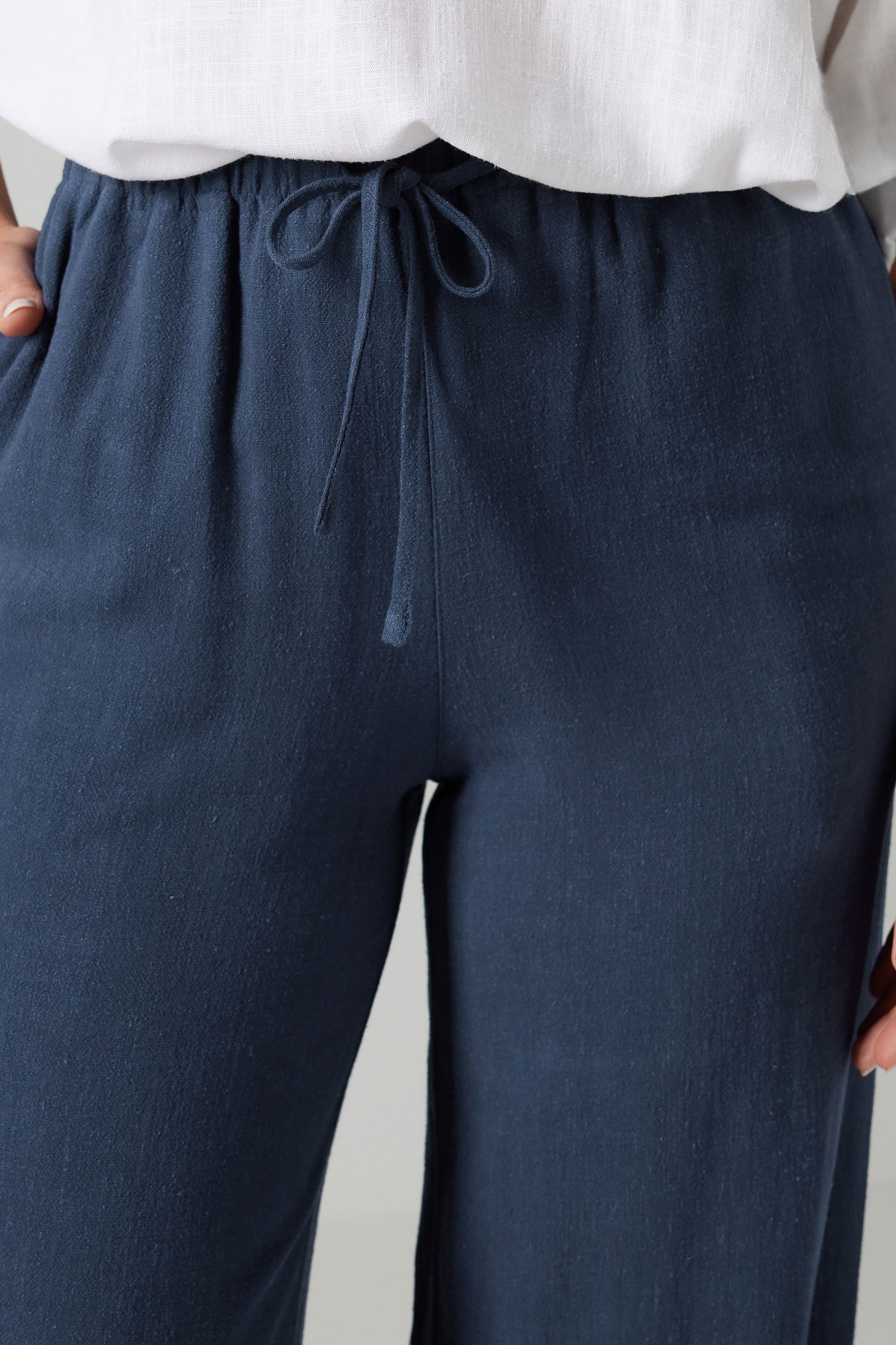 LTS Tall Navy Blue Linen Tie Waist Trousers | Long Tall Sally 4
