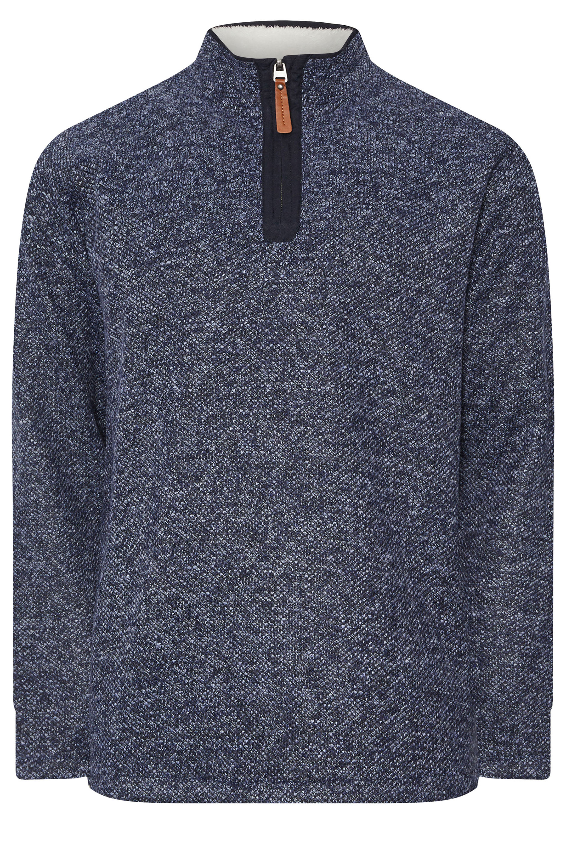 BadRhino Big & Tall Navy Blue Sherpa Lined Quarter Zip Jumper | BadRhino 5