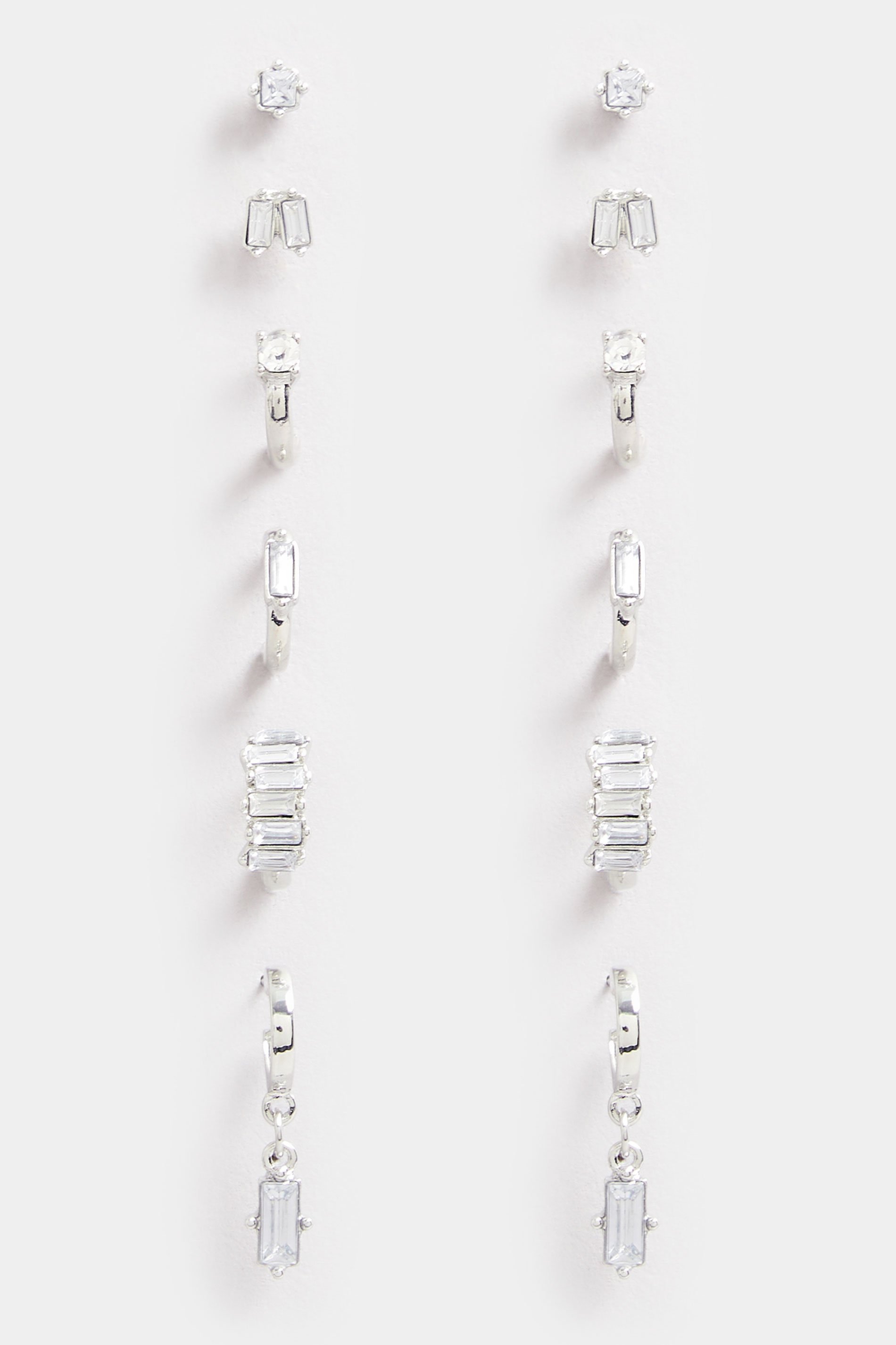 6 PACK Silver Tone Mixed Stud & Hoop Diamante Earrings | Yours Clothing 2