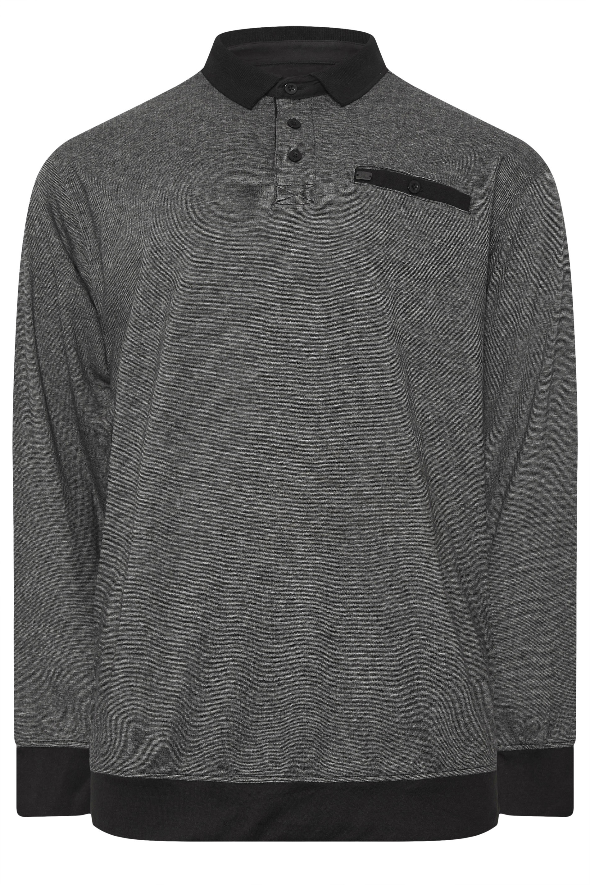 KAM Big & Tall Grey Sweat Long Sleeve Polo Shirt | BadRhino 3