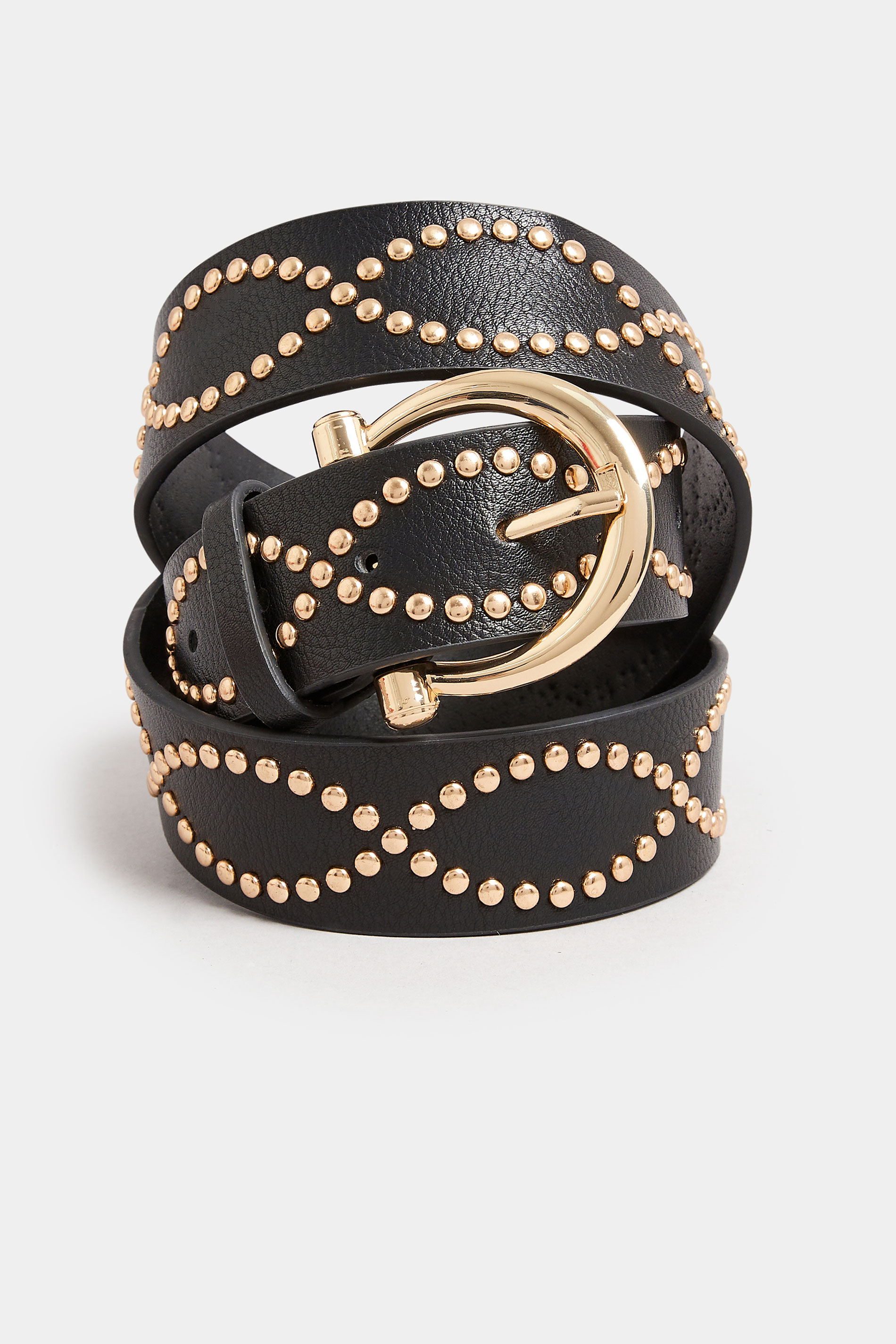 Black & Gold Twisted Stud Belt | Yours Clothing 2