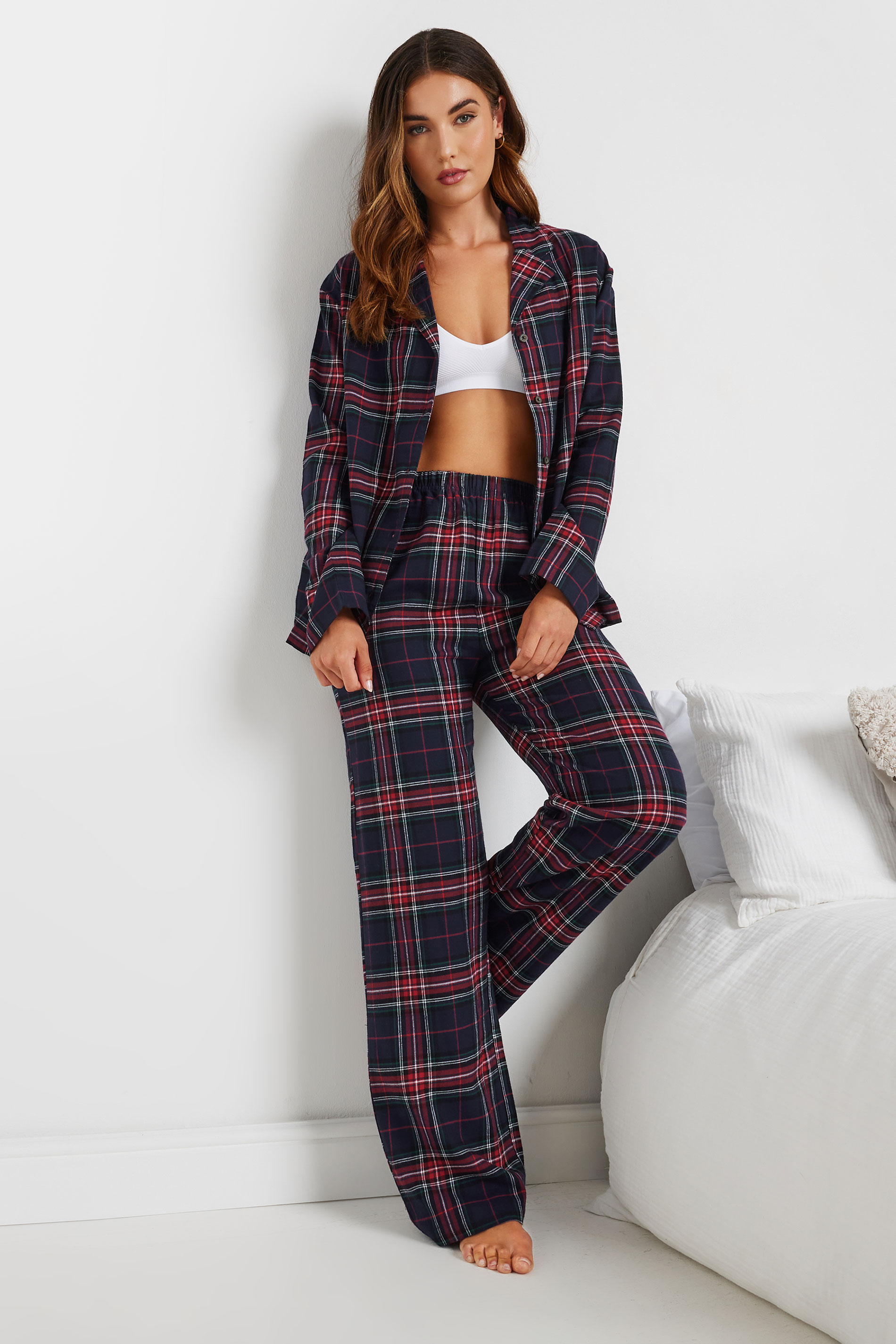 LTS Tall Navy Blue Woven Check Pyjama Set | Long Tall Sally 2