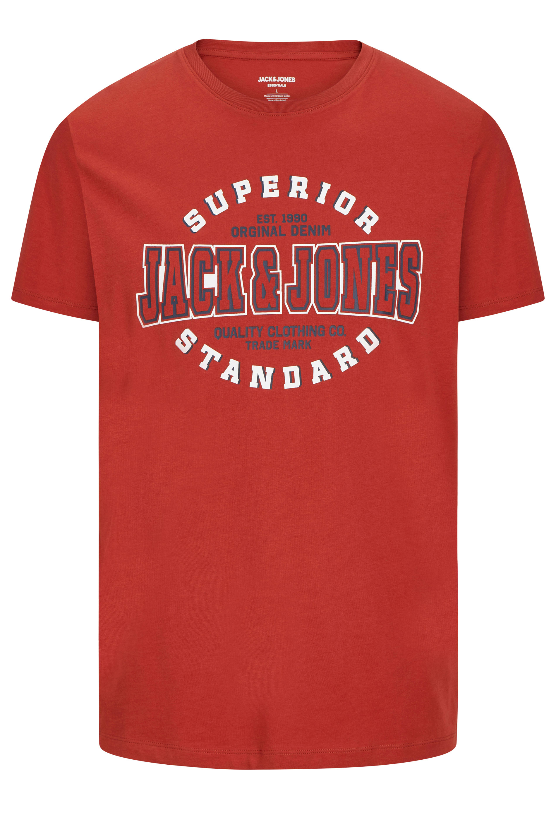 JACK & JONES Big & Tall Red 'Superior Standard' Chest Logo T-Shirt | BadRhino 2