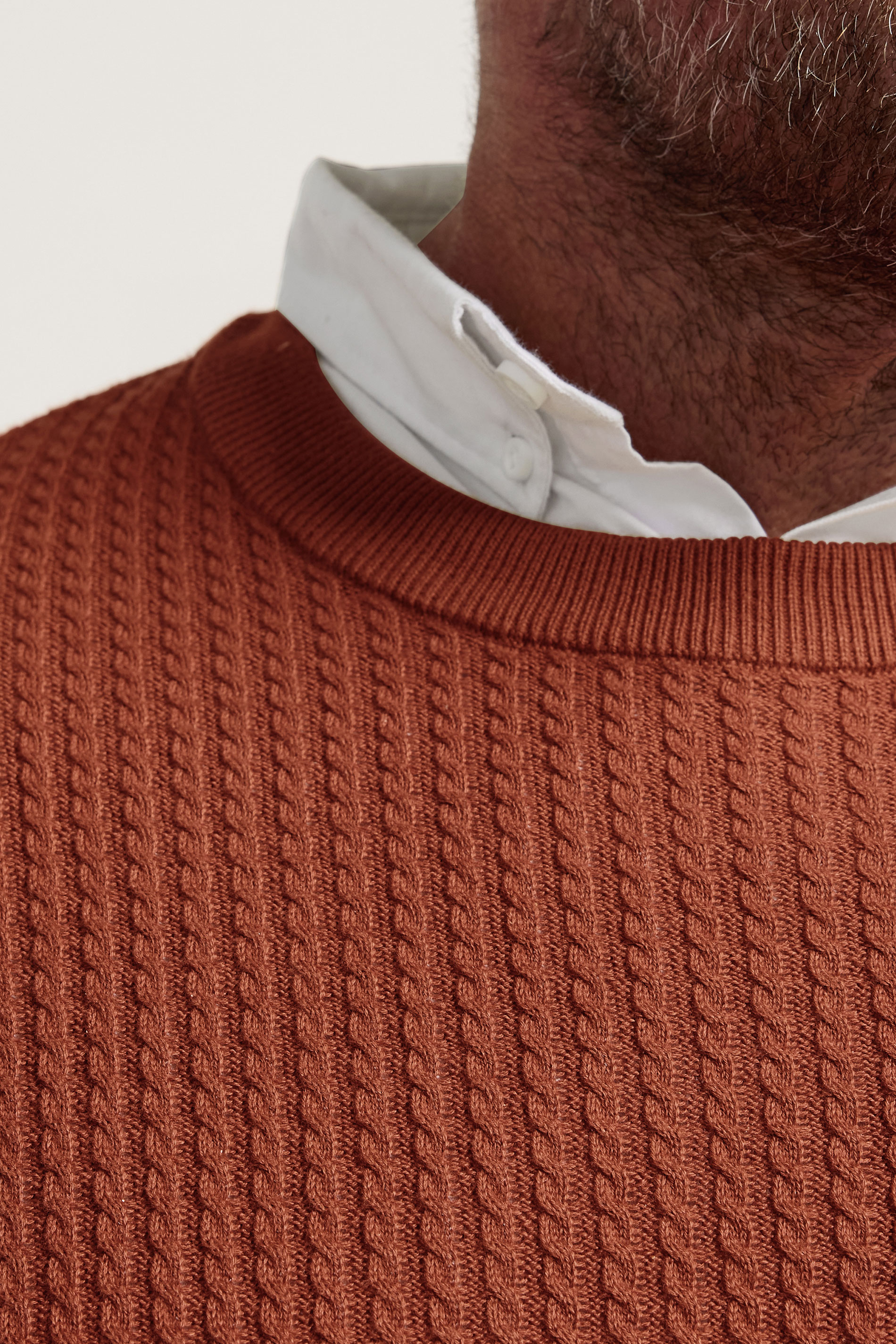 BadRhino Big & Tall Burnt Red Cable Knit Mock Shirt Jumper  4