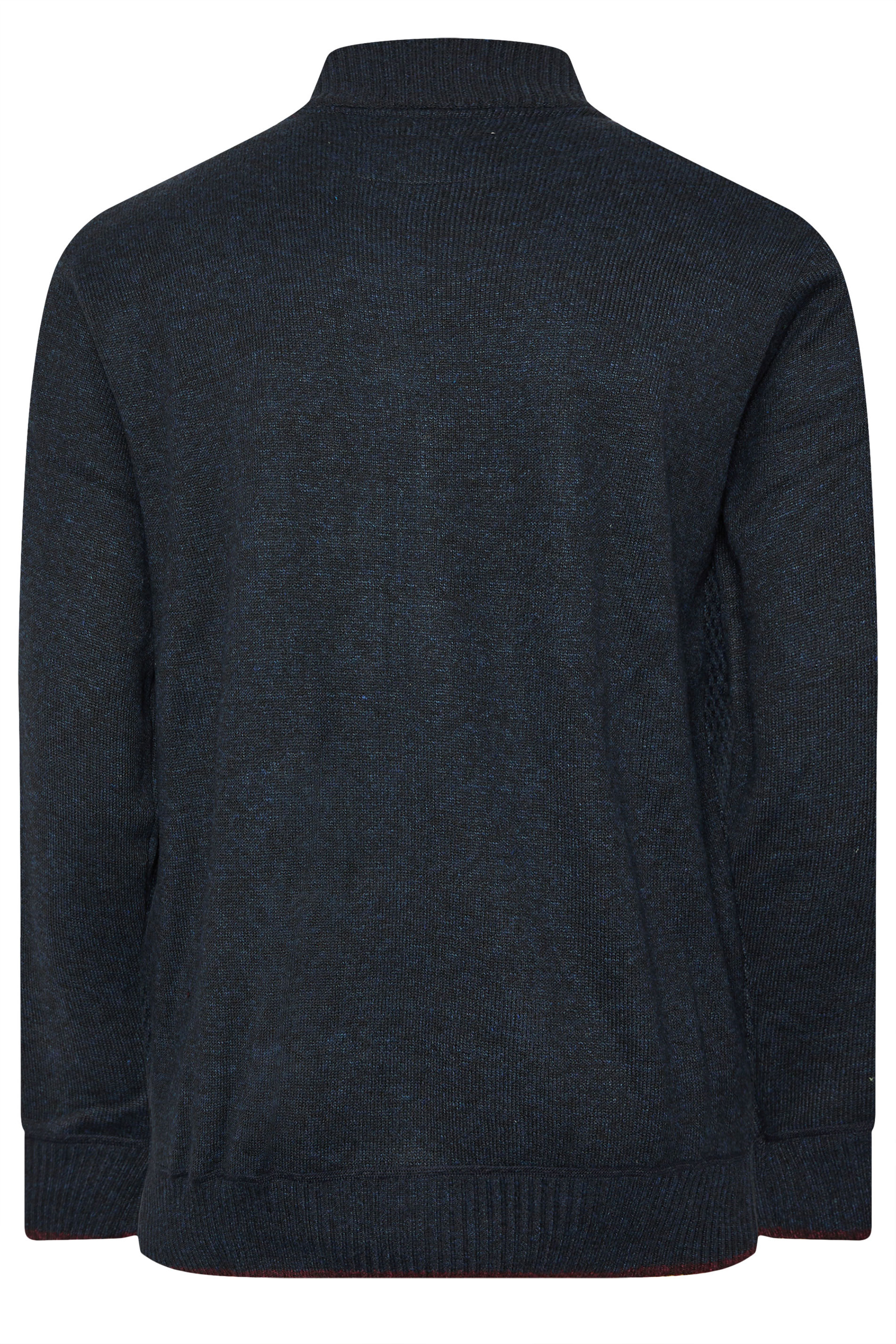 D555 Big & Tall Navy Blue Marl Zip Through Cable Knit Jumper | BadRhino 6