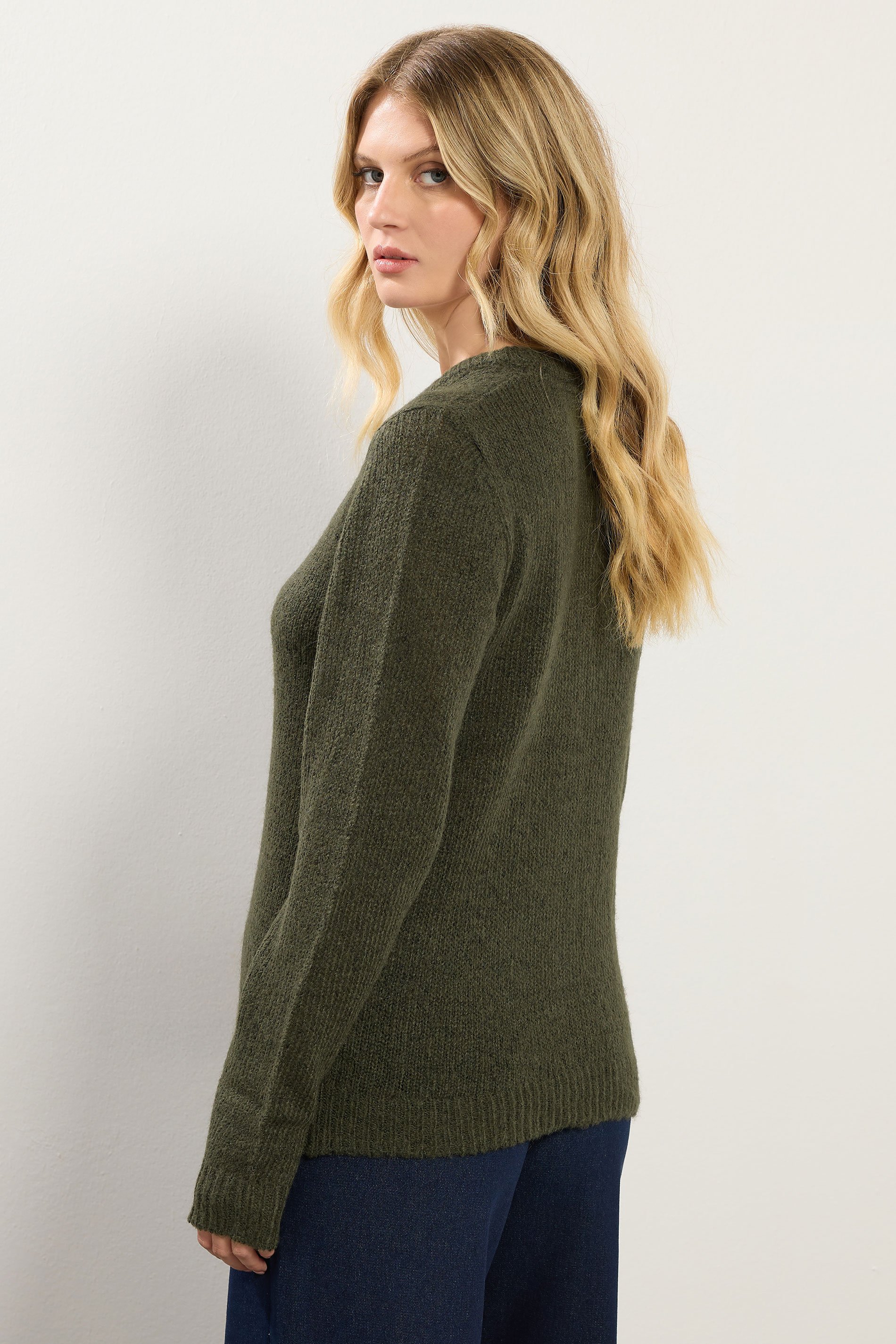 LTS Tall Khaki Green Knitted Button Cardigan | Long Tall Sally 4