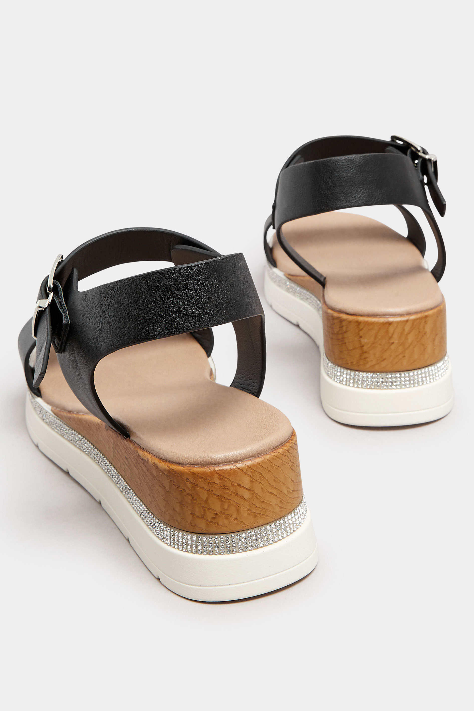 Black Diamante Flatform Sandals In Wide E Fit & Extra Wide EEE Fit | Yours Clothing 4