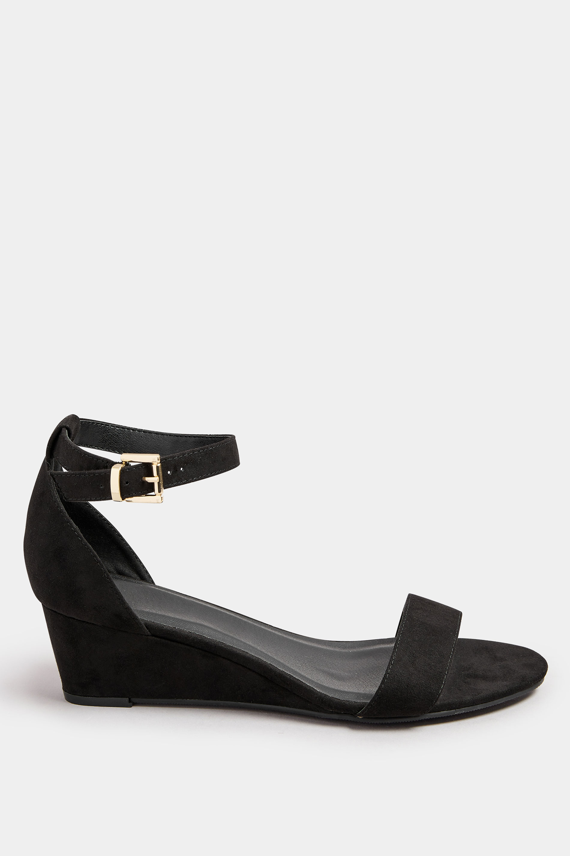 Black Faux Suede Low Wedge Sandals In Extra Wide EEE Fit | Yours Clothing 3