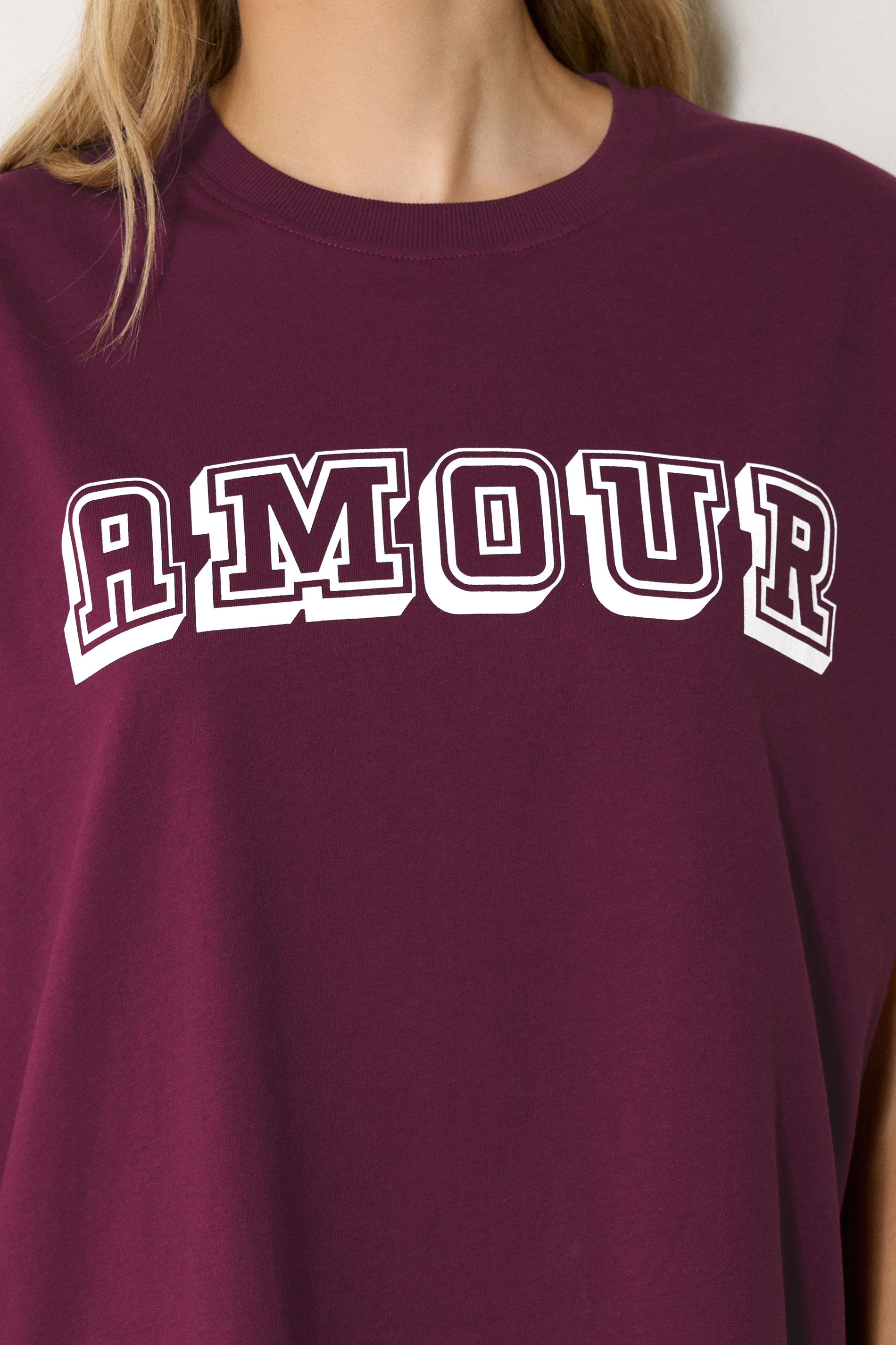 LTS Tall Burgundy Red 'Amour' Slogan T-Shirt | Long Tall Sally 4
