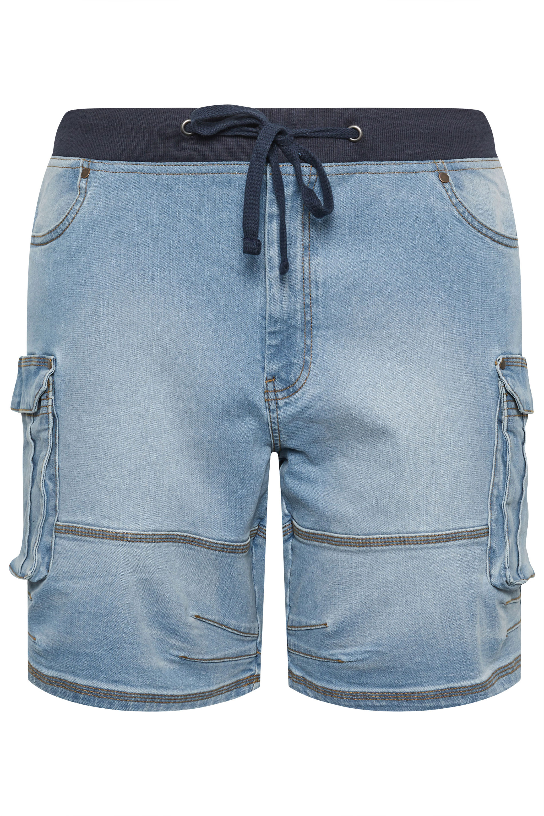 BadRhino Big & Tall Blue Light Wash Elasticated Waist Denim Cargo Shorts | BadRhino 6
