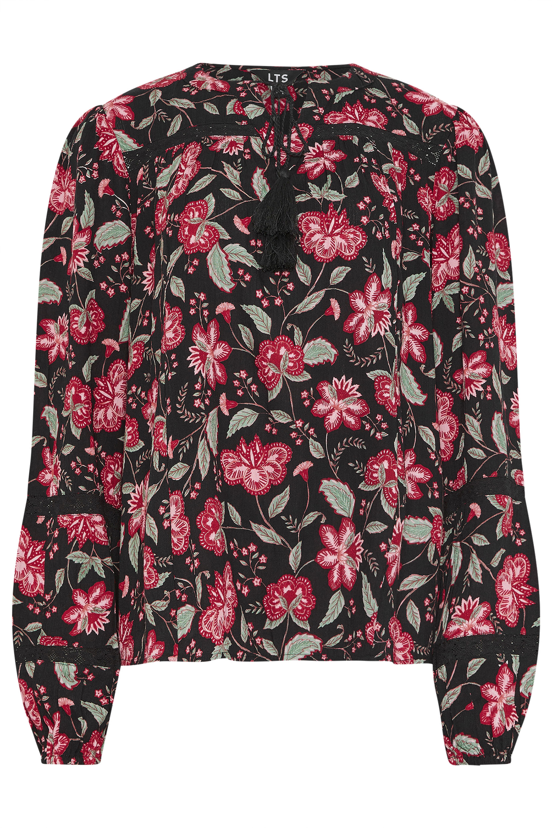 LTS Tall Black Floral Tassel Tie Blouse | Long Tall Sally 6
