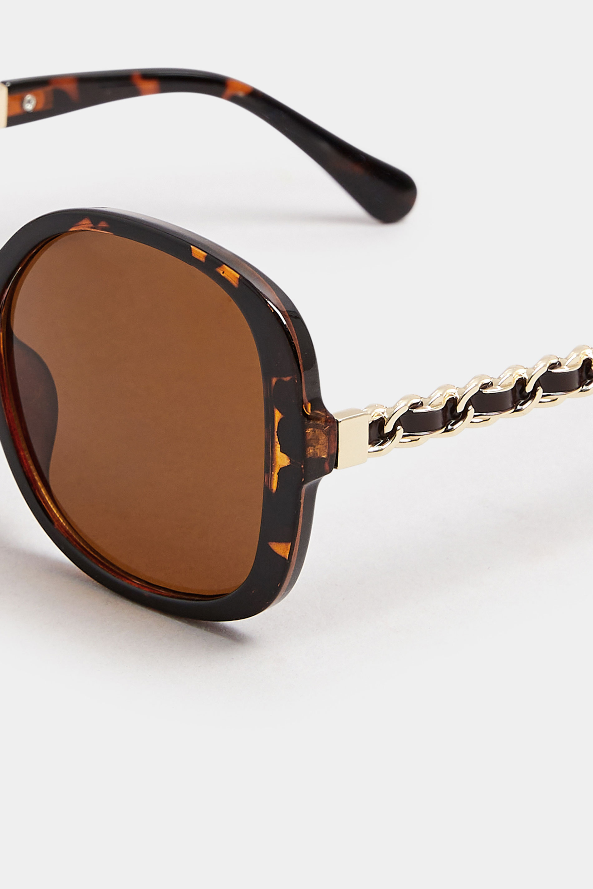 Brown Chain Tortoiseshell Oversized Sunglasses | Yours Clothing 4