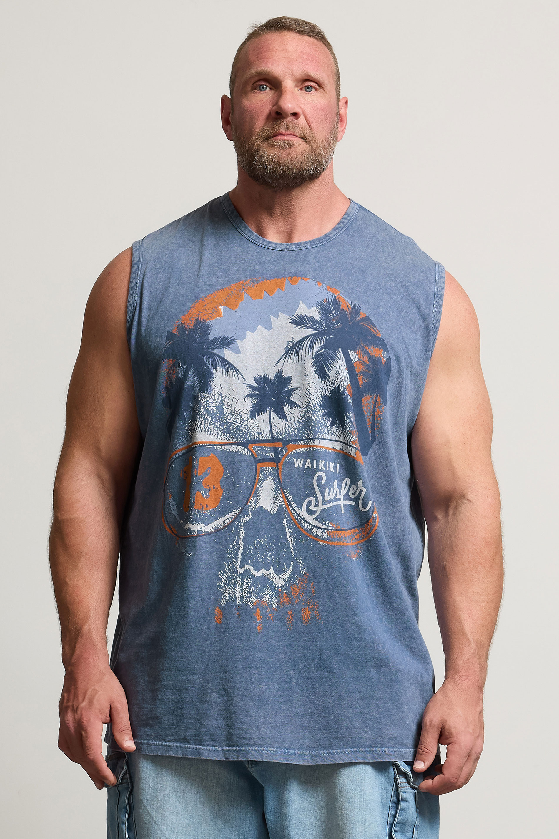 BadRhino Big & Tall Blue Acid Wash Skull Vest | BadRhino 2