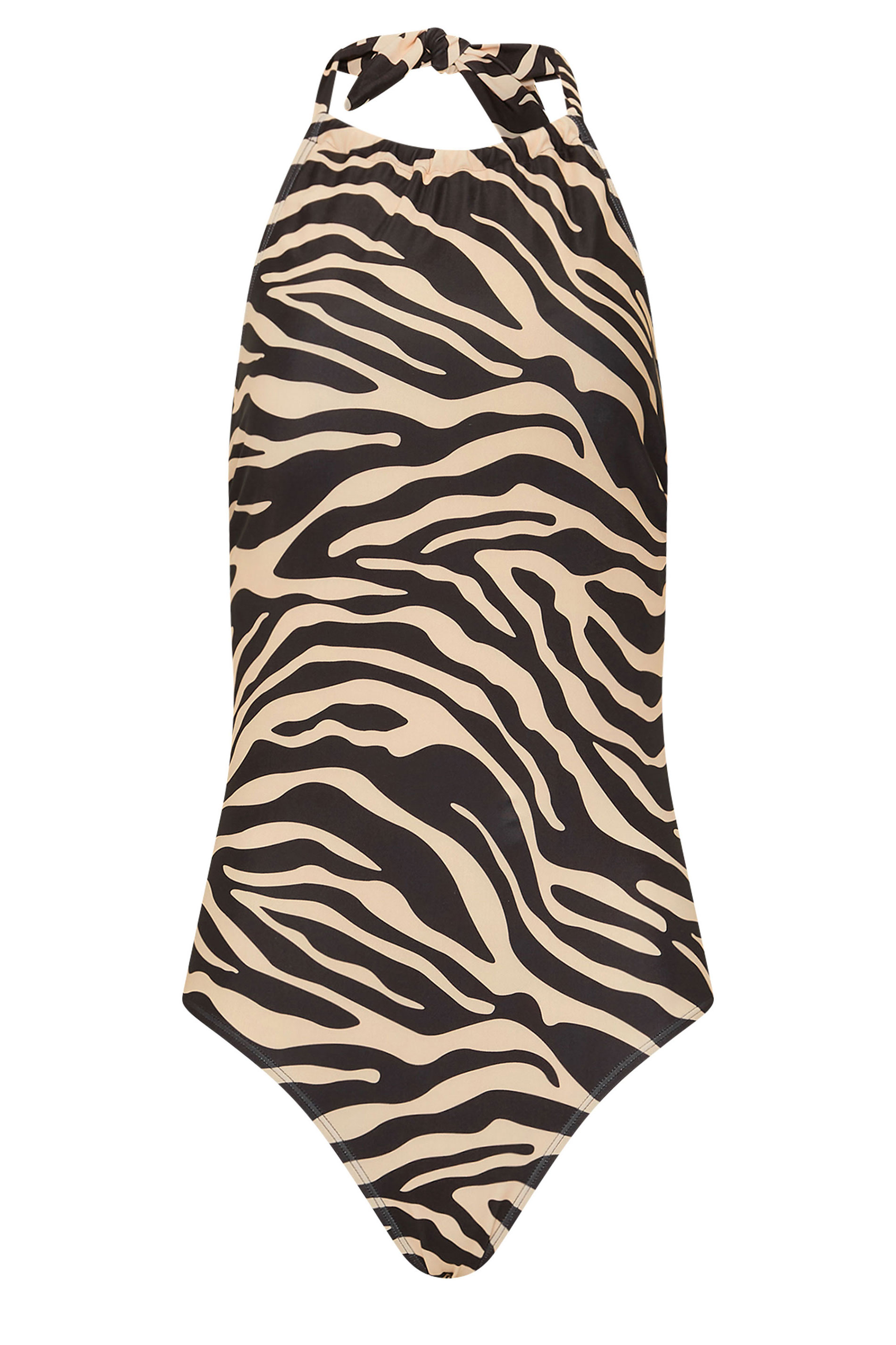 LTS Tall Women's Beige Brown Zebra Print Halterneck Swimsuit | Long Tall Sally 8