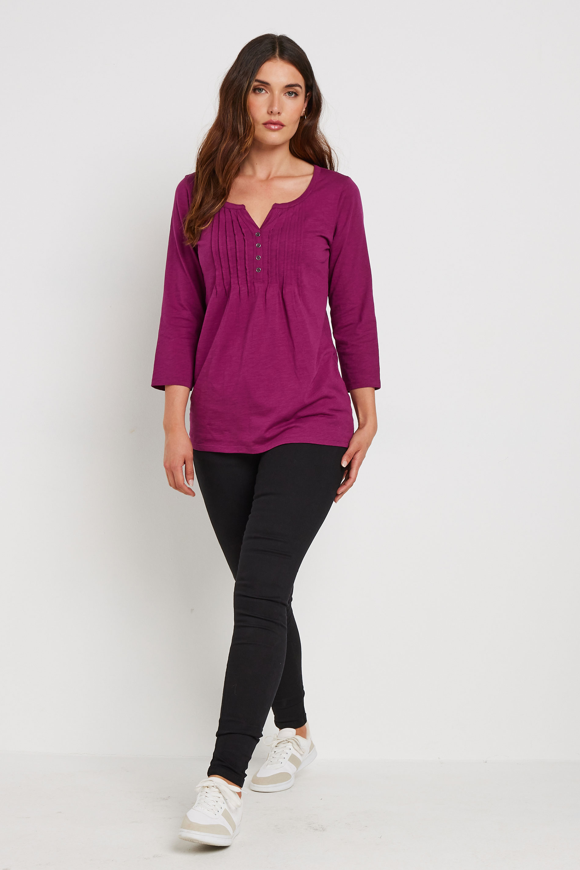 LTS Tall 2 PACK Beige Brown & Dark Pink Henley Tops | Long Tall Sally 4