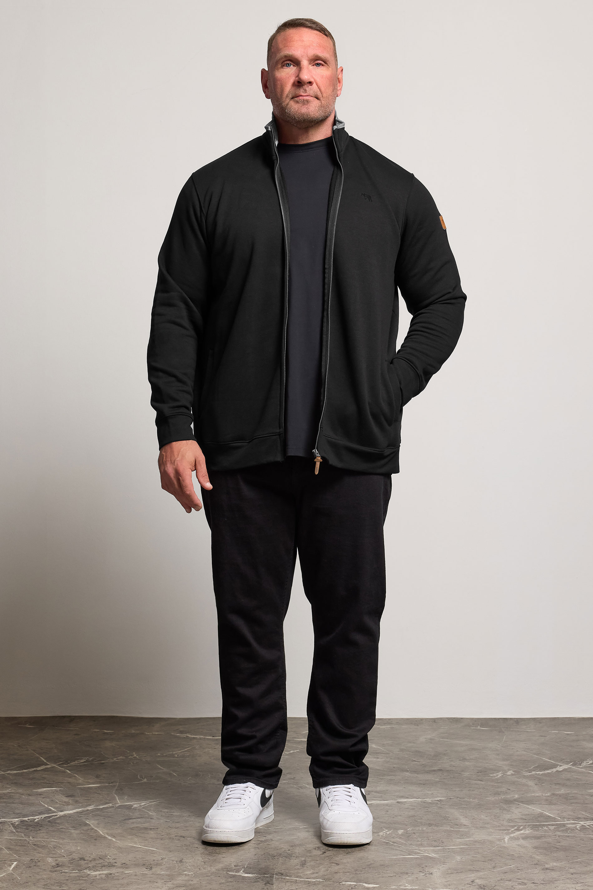 D555 Big & Tall Black Embroidery Zip Through Fleece Lined Jacket | BadRhino 3