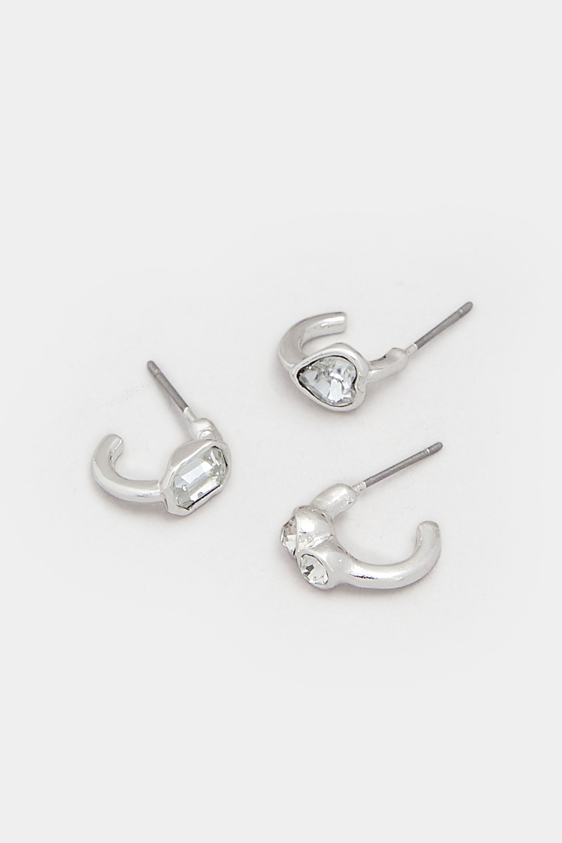 3 PACK Silver Tone Stone Hoop Earrings | Yours Clothing 4